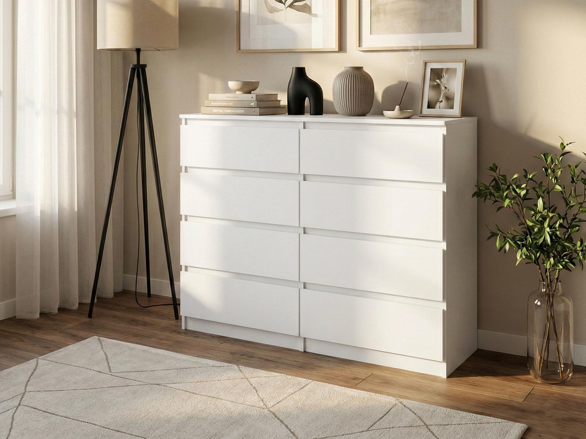 BEAUTYSOFA Kommode LEMON 100 cm Weiß/Weiß – Modernes Sideboard mit 8 Schubladen grifflos, Highboard für Schlafzimmer, Wohnzimmer & Flur