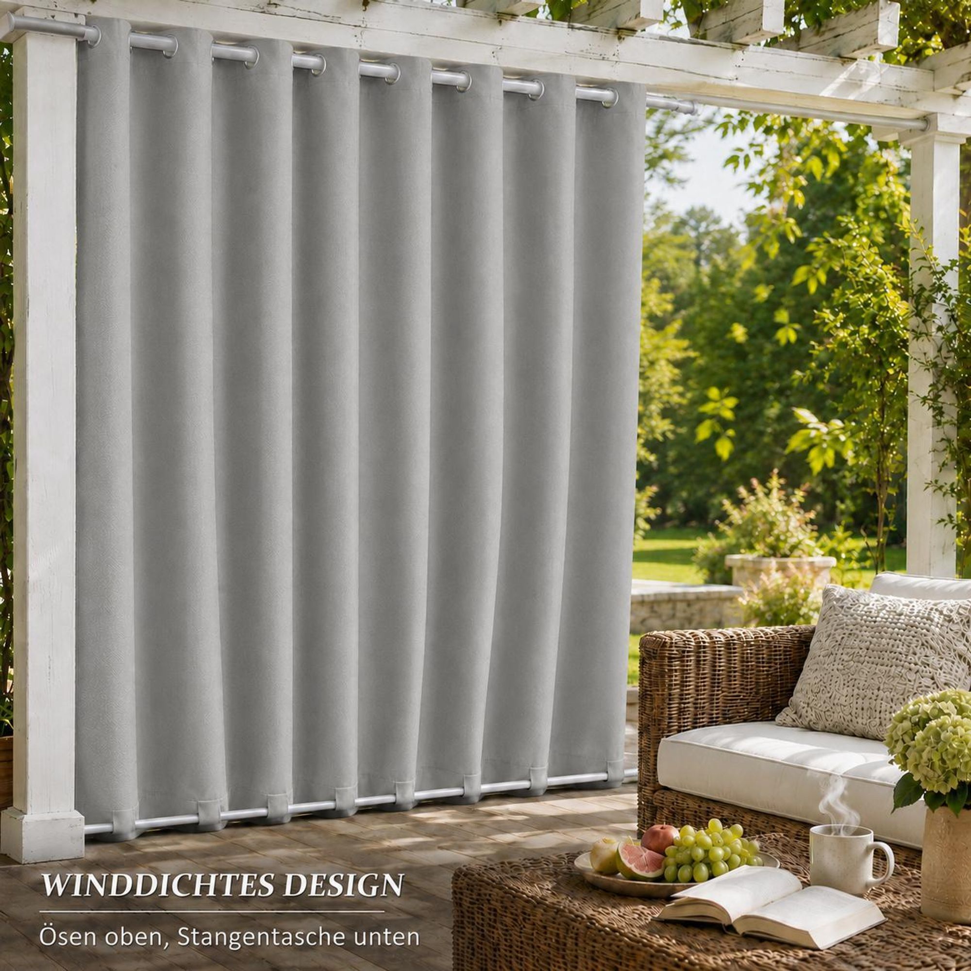 1x Garden Outdoor Vorhang Wetterfest Mit ösen Wasserdicht extra breite Privatsphäre UV-Schutz für Balkon Terrasse Patio Pavillon, 180x213cm, Grau
