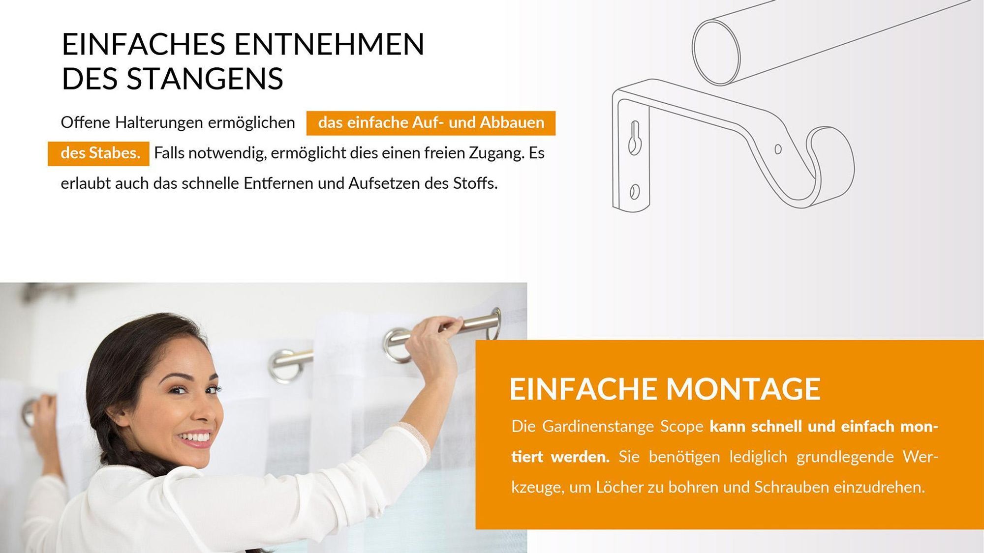 Gardinenstange, MARDOM, Vorhangstange, Metall, Ausziehbar, für Gardinen und Vorhänge