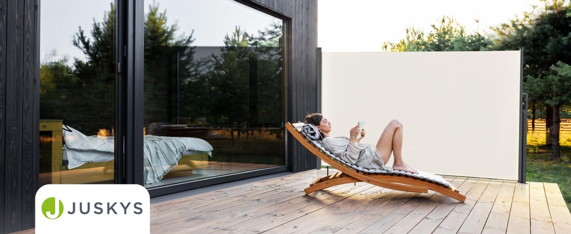 Juskys Seitenmarkise Dubai 300 x 180 cm ausziehbar blickdicht, Sichtschutz für Balkon & Terrasse, Seitenrollo mit Wandhalterung - beige