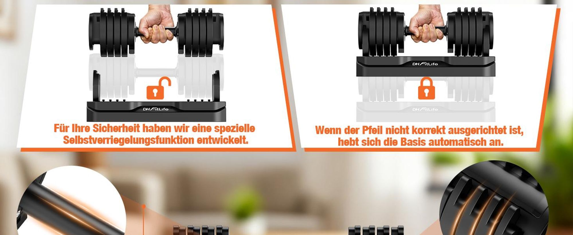 DH FitLife Verstellbare Hanteln 12 kg, 2,5-12 kg, 10 Gewichtsstufen, mit Ablageschale, platzsparend