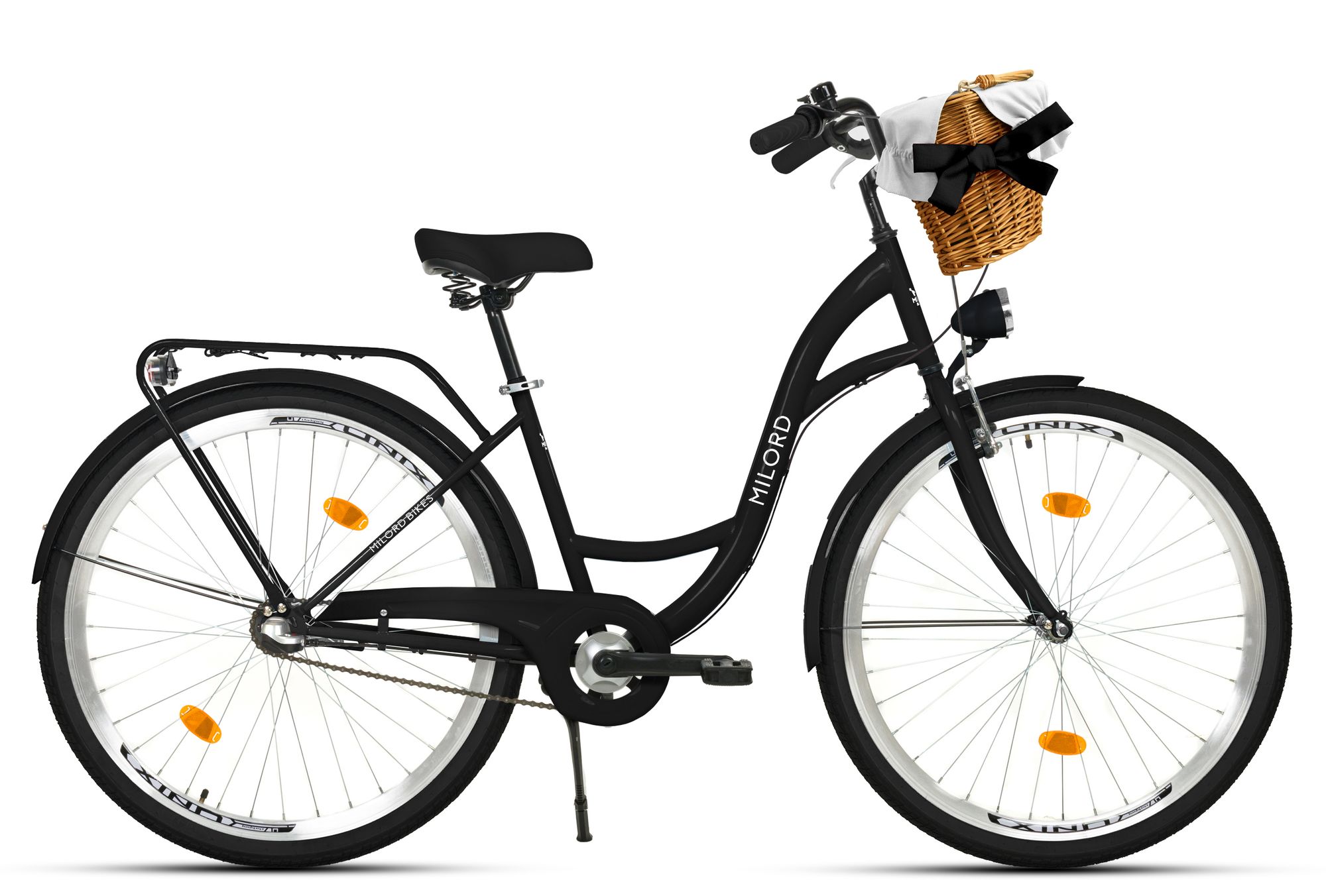 Milord Komfort Fahrrad Mit Weidenkorb Damenfahrrad, 28 Zoll, Rosa-Creme, 3 Gang Shimano