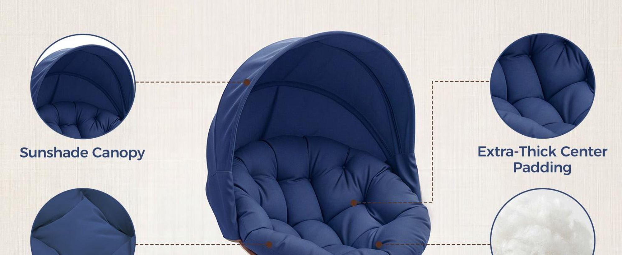 COMHOMA Fotel Papasan, przytulny fotel obrotowy z okrągłą poduszką, wygodny fotel z rattanu, obrotowy fotel wypoczynkowy, okrągły fotel relaksacyjny z rattanu, NIEBIESKI