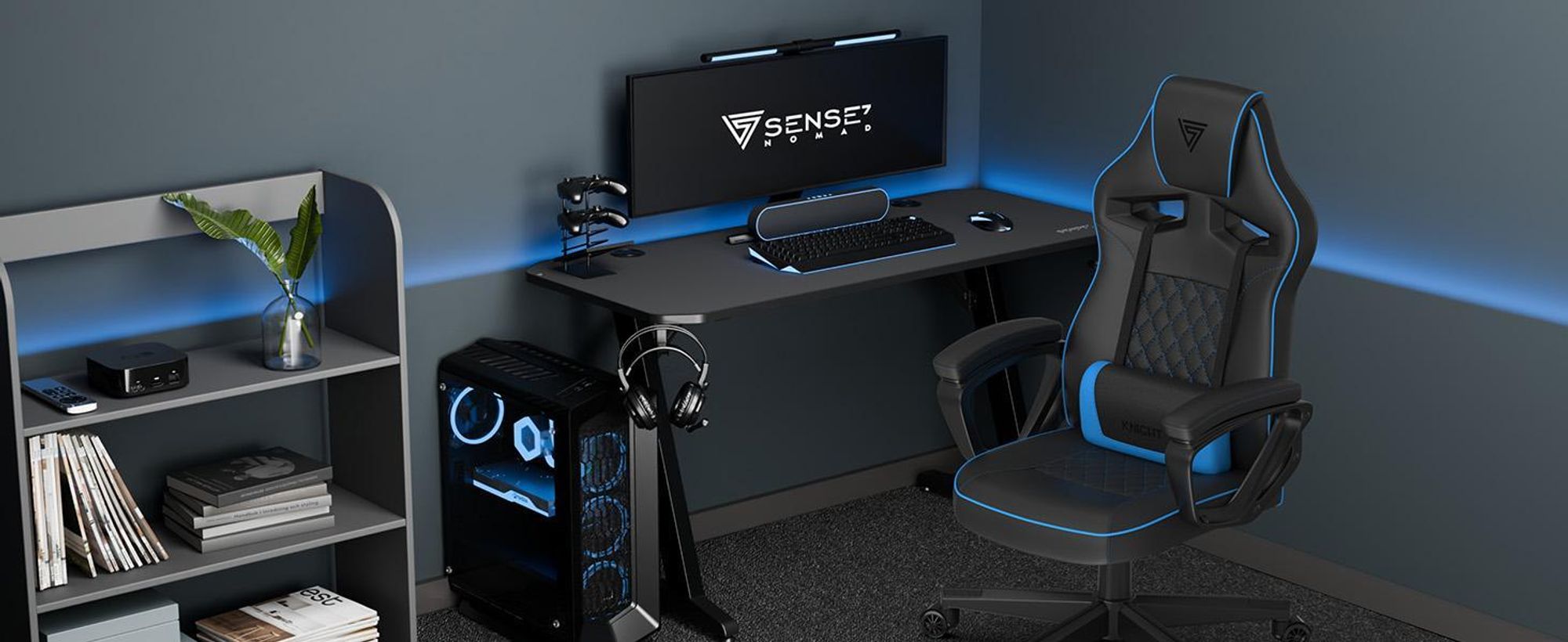 SENSE7 Knight Gaming židle černá – ergonomická kancelářská židle, židle k psacímu stolu, herní křeslo, otočná židle, herní židle, židle pro hráče PC, židle pro hráče 120 kg, židle pro hráče
