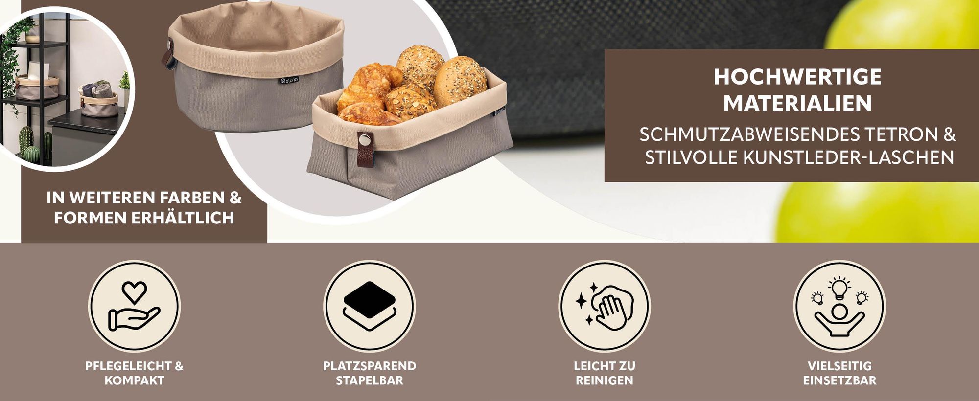 Das Bild zeigt, dass die Brotkörbe in weiteren Farben und Formen erhältlich sind