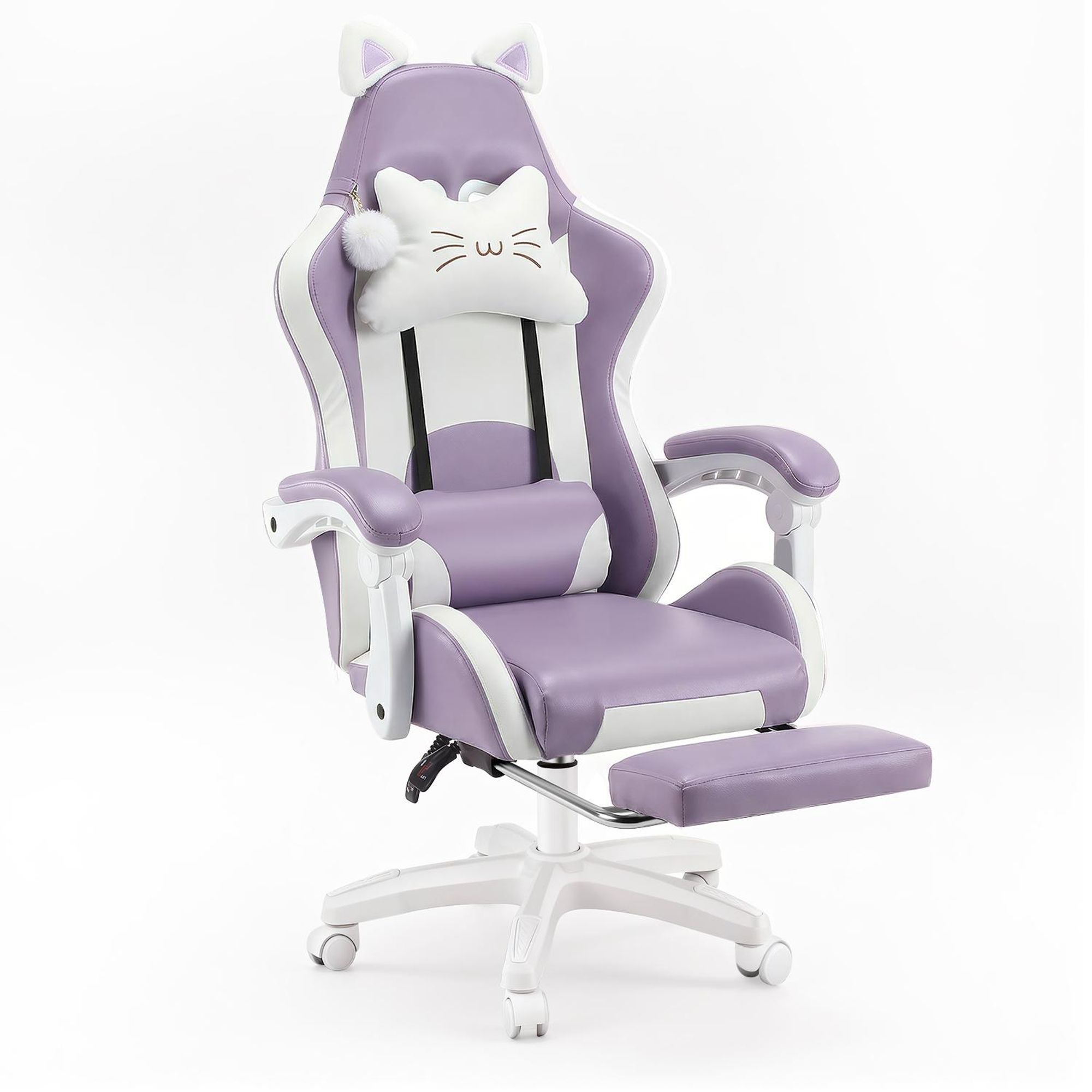 Gaming Stuhl mit Lendenwirbelstütze und Fußstütze 150kg, Bürostuhl Ergonomisch Schreibtischstuhl Racing Stuhl Computerstuhl Höhenverstellbar