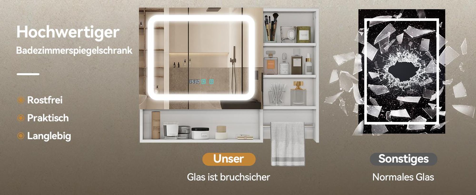 Puluomis Spiegelschrank Bad 80cm mit 3 färbiger dimmbarer Beleuchtung, Digitaler Uhr, Handtuchhalter, Antibeschlag Badezimmerschrank Wandschrank weiß