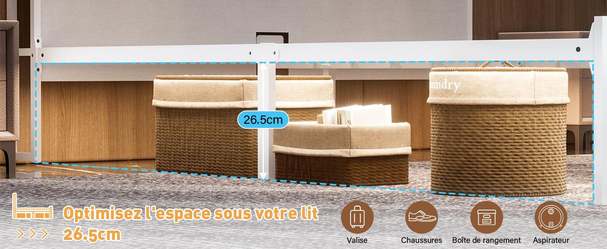 DEWINNER Cadre de lit, 140 x 200 avec Sommier en métal, lit 2 Personnes, avec lumières LED et Prises Multiples (1 Prise AC, 2 Ports USB)