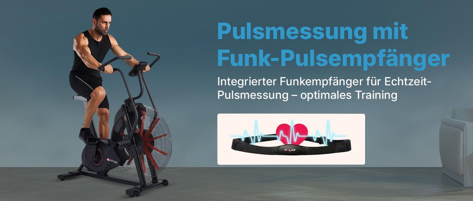 Air Bike AsVIVA F1 Heimtrainer mit Luftwiderstand HIIT Fitnessgerät bis 150kg für Zuhause