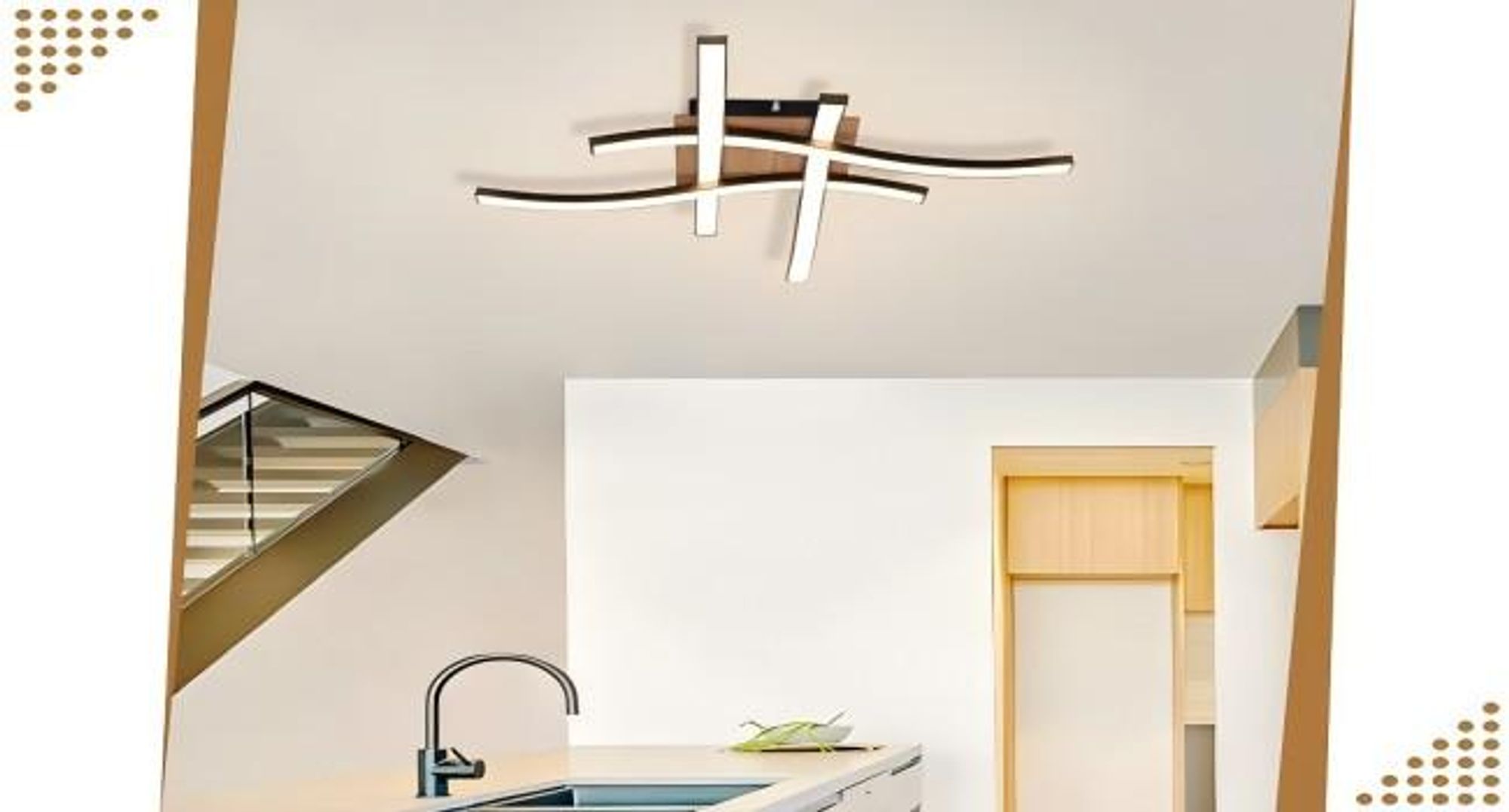 ZMH Deckenlampe LED Deckenleuchte Wohnzimmer 24W Holz Wohnzimmerlampe 3000K Warmweiß Modern Design Schlafzimmerlampe Schwarz Metall Küchenlampe