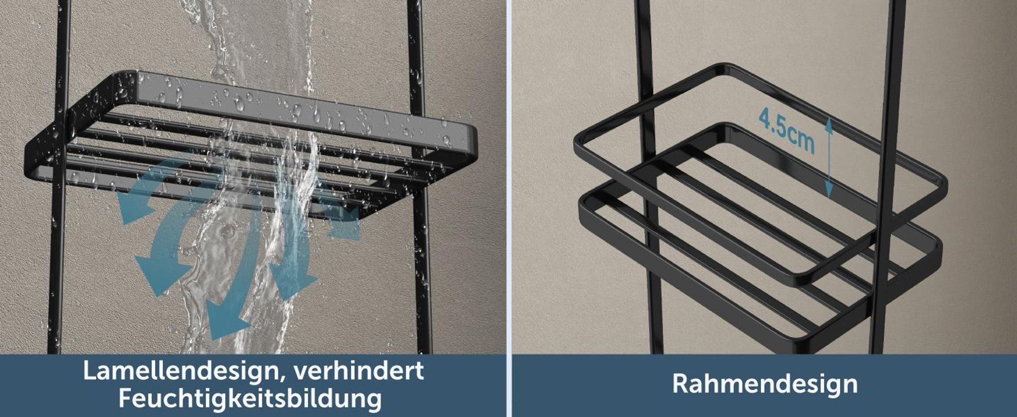 doporro Duschablage ohne Bohren 3 Ebenen Badregal Stehend Badezimmerregal Duschregal Schmales aus Metall für Badezimmer und Toilette Schwarz Reglo-02