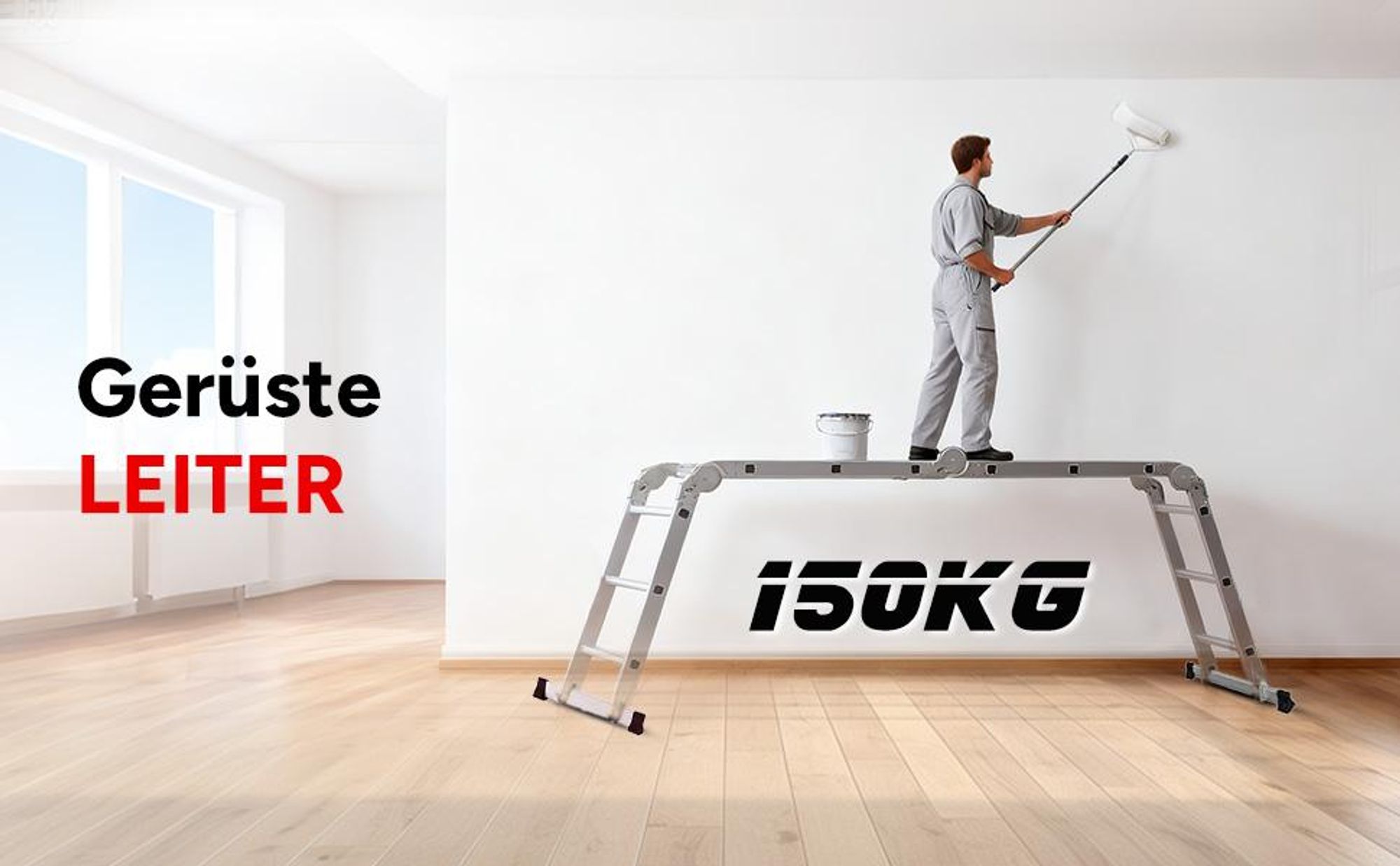 OUTIGO Mehrzweckleiter Multifunktionsleiter Klappleiter Teleskopleiter A-Rahmenleiter 4x3 350cm Anlegeleiter Stehleiter Haushaltsleiter Aluleiter