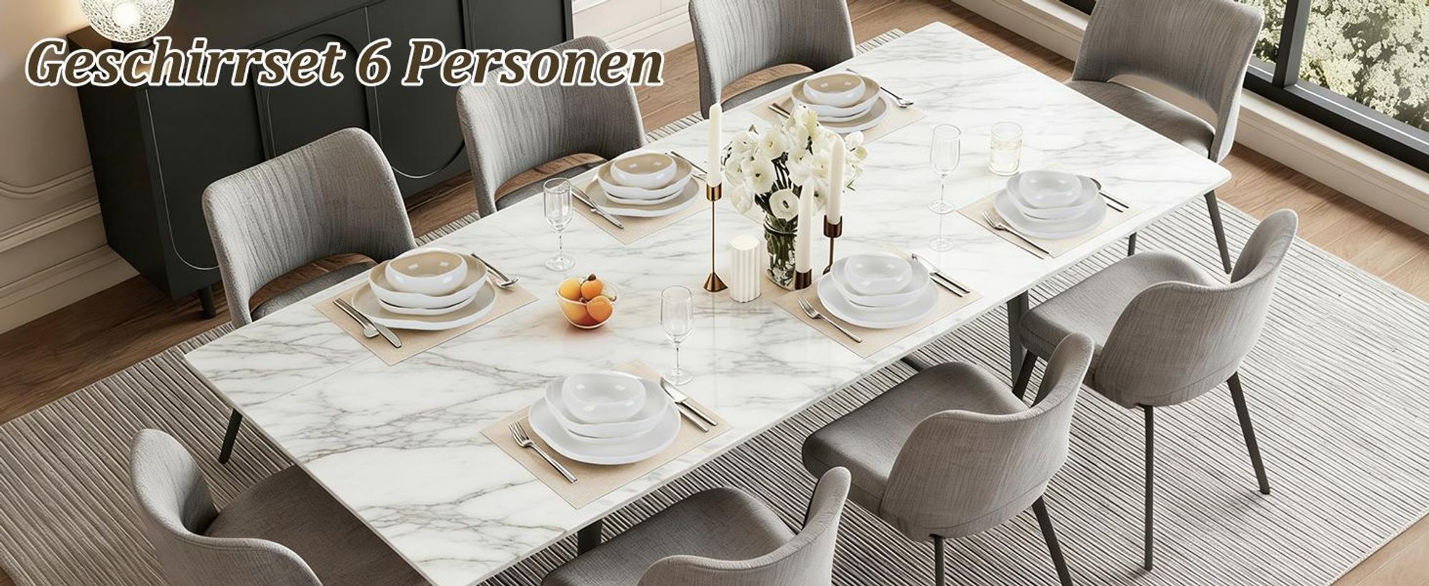 HOMELUX 24-tlg Kombiservice Porzellan Tafelservice für 6 Personen Geschirrset mit Speiseteller Dessertteller Suppenteller Salatschüsseln, Weiß+Khaki