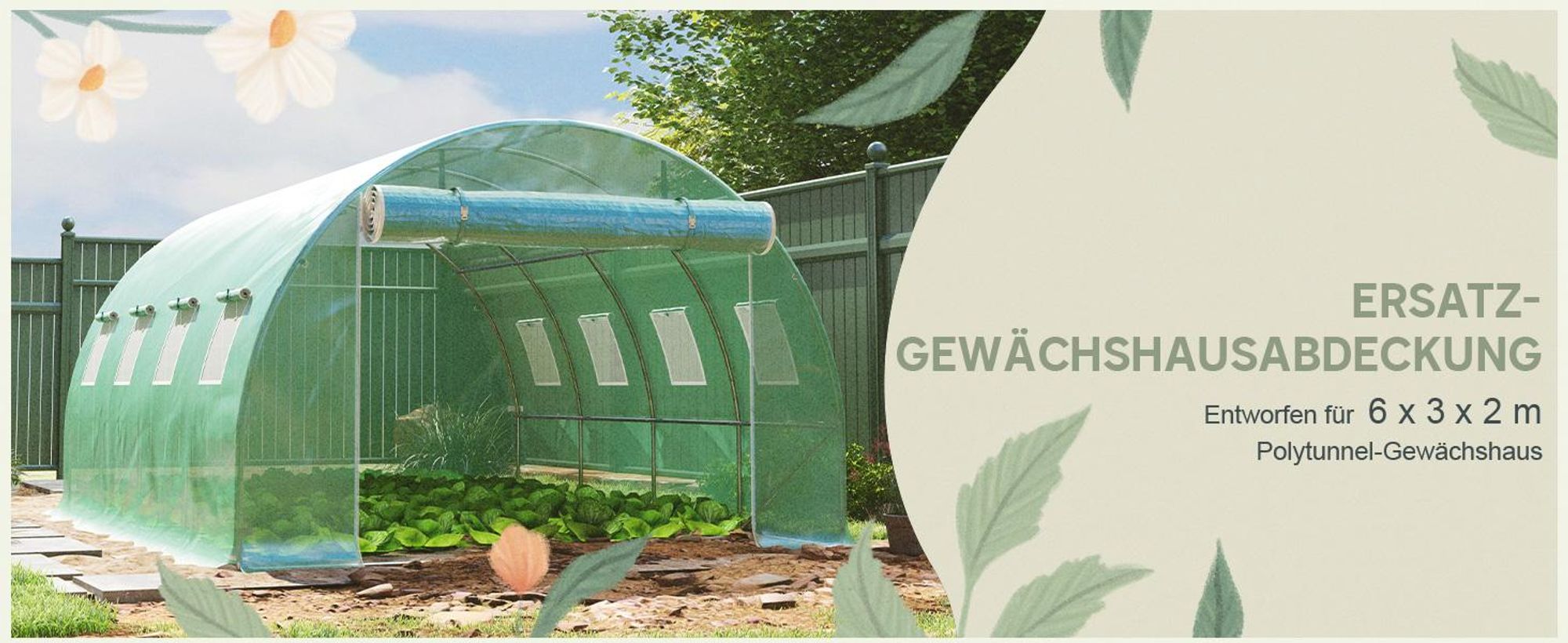 Outsunny Gewächshausfolie 3 x 4 m, wasserdicht Polyethylenfolie mit Rolltür