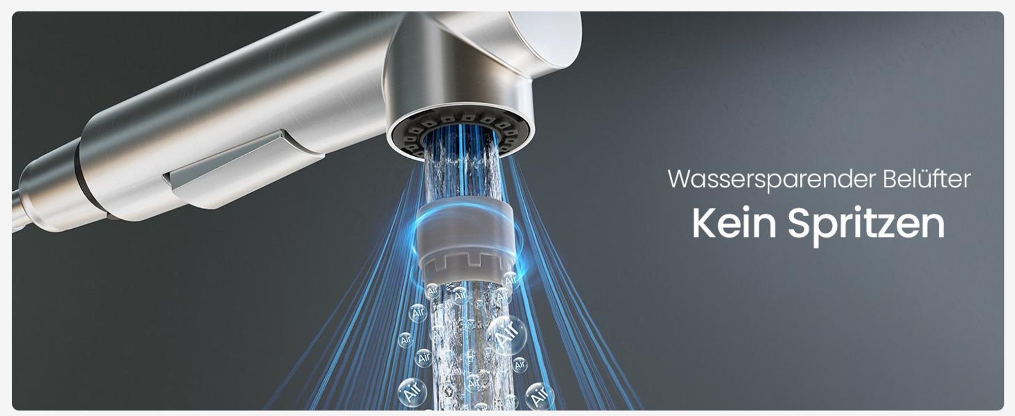 CECIPA MAX Wasserhahn Küche Ausziehbar, Hochdruck Küchenarmatur Schwarz und Edelstahl, 360° Schwenk Armatur Küche, Robust & Leckagefrei