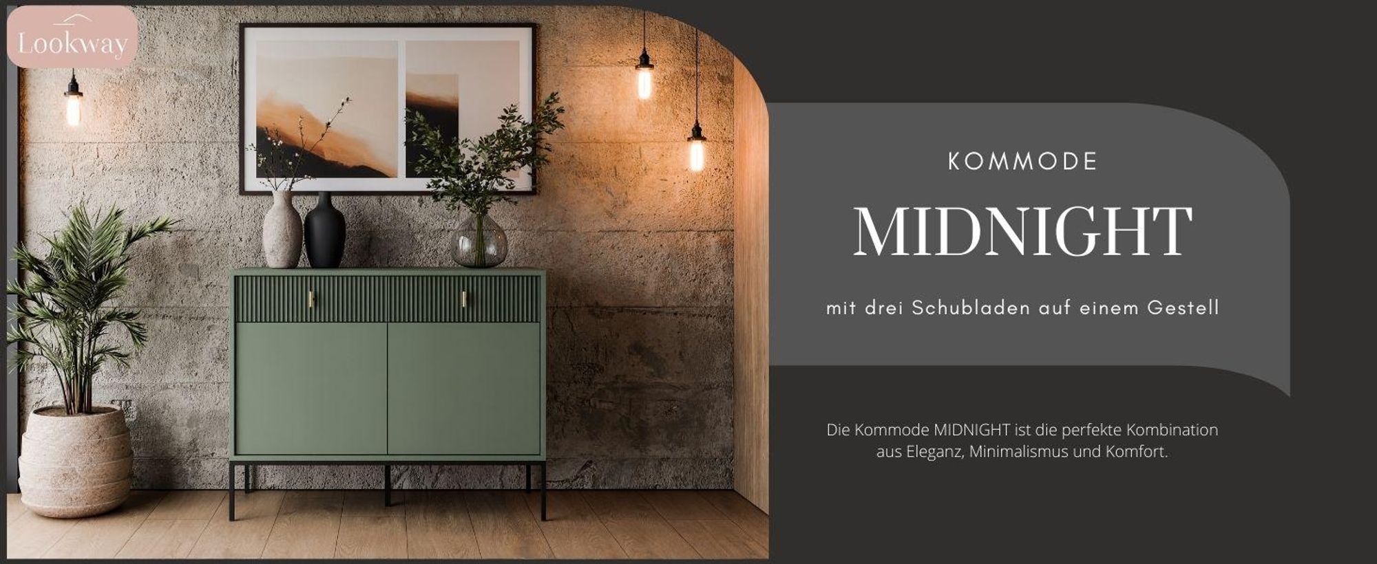 Kommode MIDNIGHT 2D2S mit zwei Schubladen auf Gestell Grün