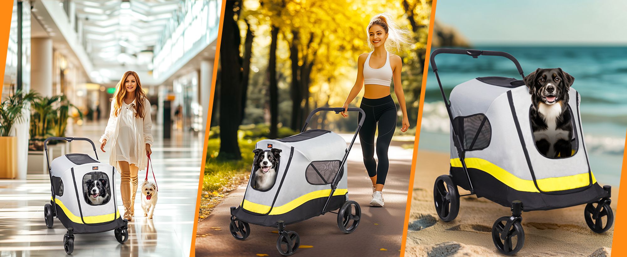 WISFOR Hundebuggy Ein-Klick-Falten, Hundewagen für mittelgroße und große Hunde bis 50kg, Hundeanhänger Hundetasche mit verstellbar Griff
