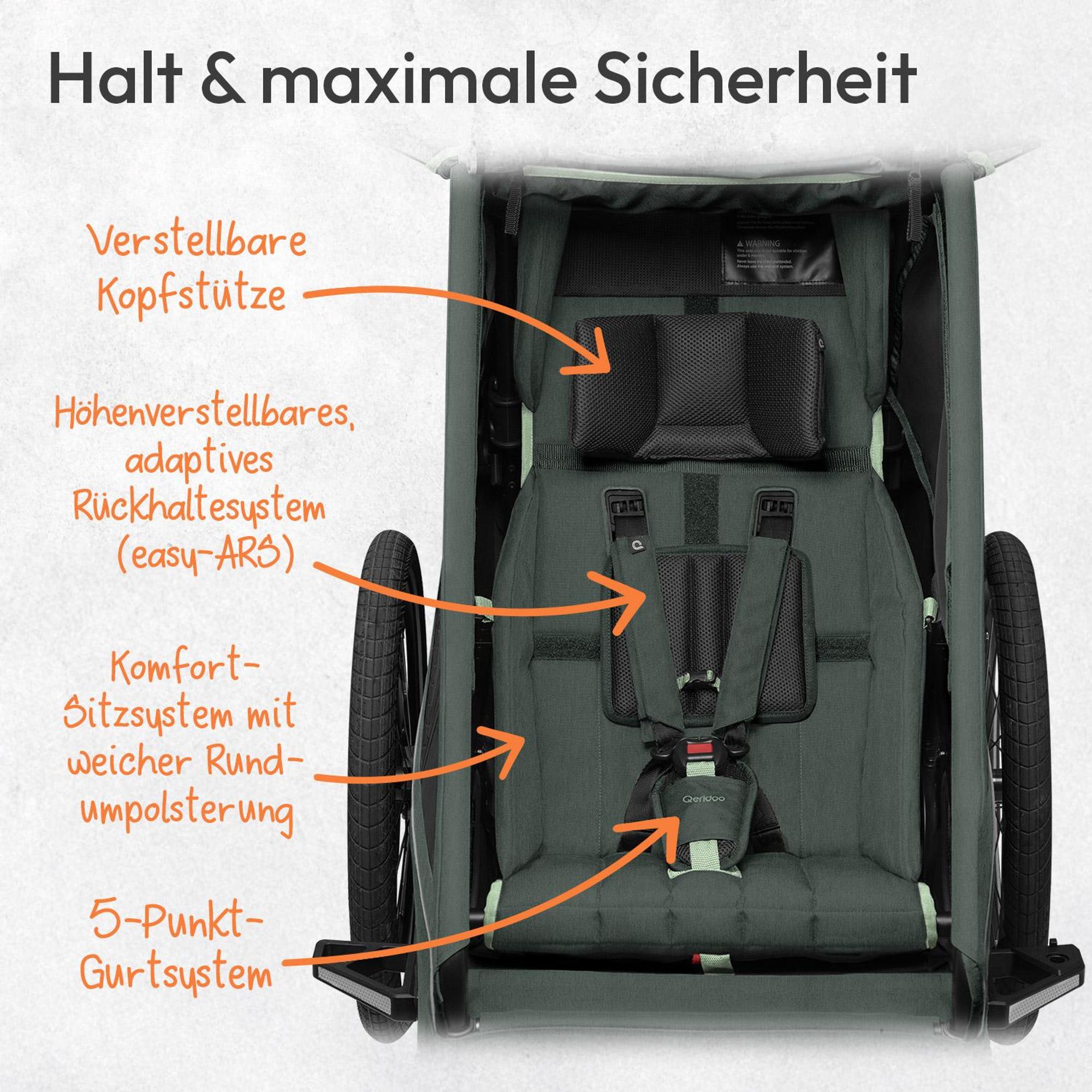 Qeridoo Kidgoo 1 - Kinderfahrradanhänger für 1 Kind, Farbe: Forest Green
