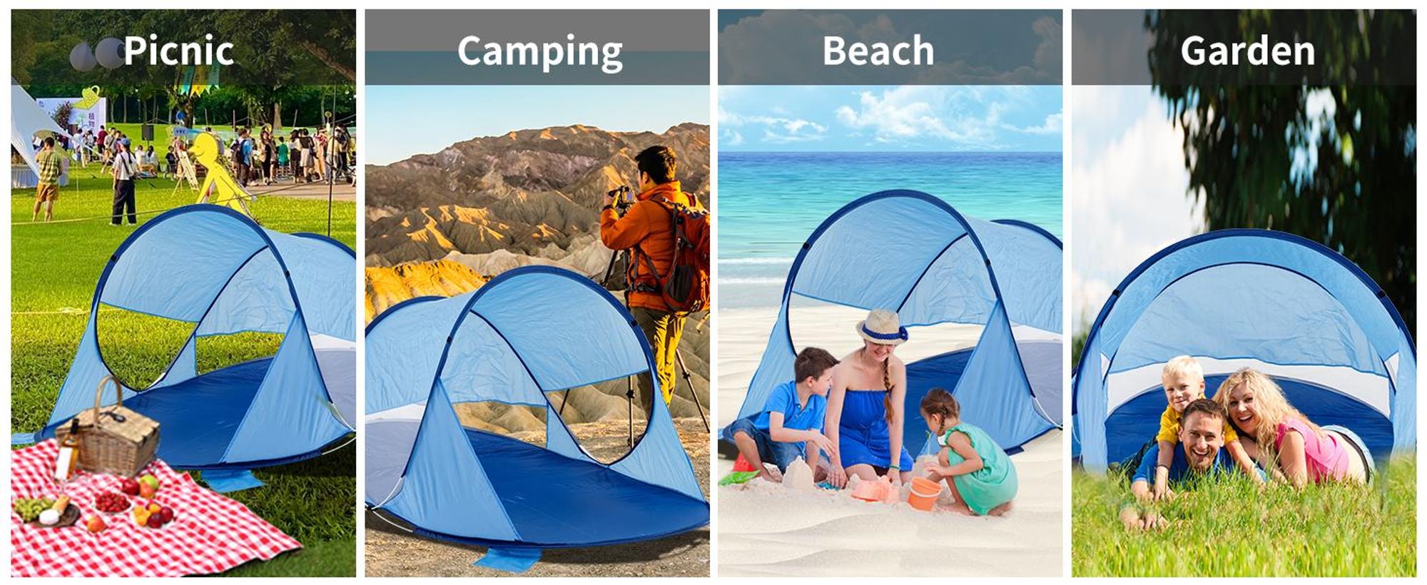 Duhome beach shell pop up beach tent počasí a ochrana soukromí hod stan přenosný UV40+ pavilon 3 osoby pro kempování piknik, tmavě modrý