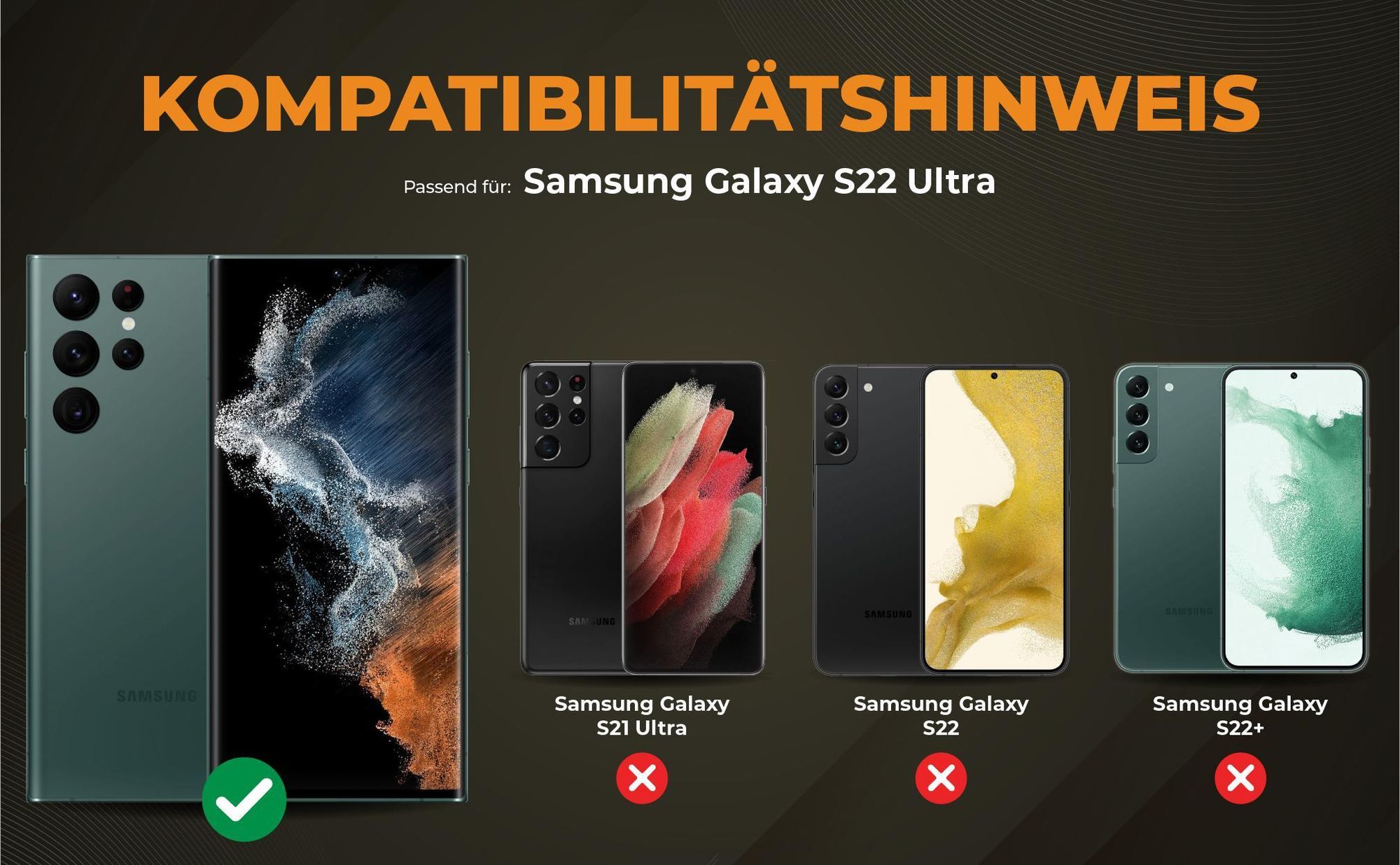 Kompatibilitätshinweise Hülle für Samsung Galaxy S22 Ultra