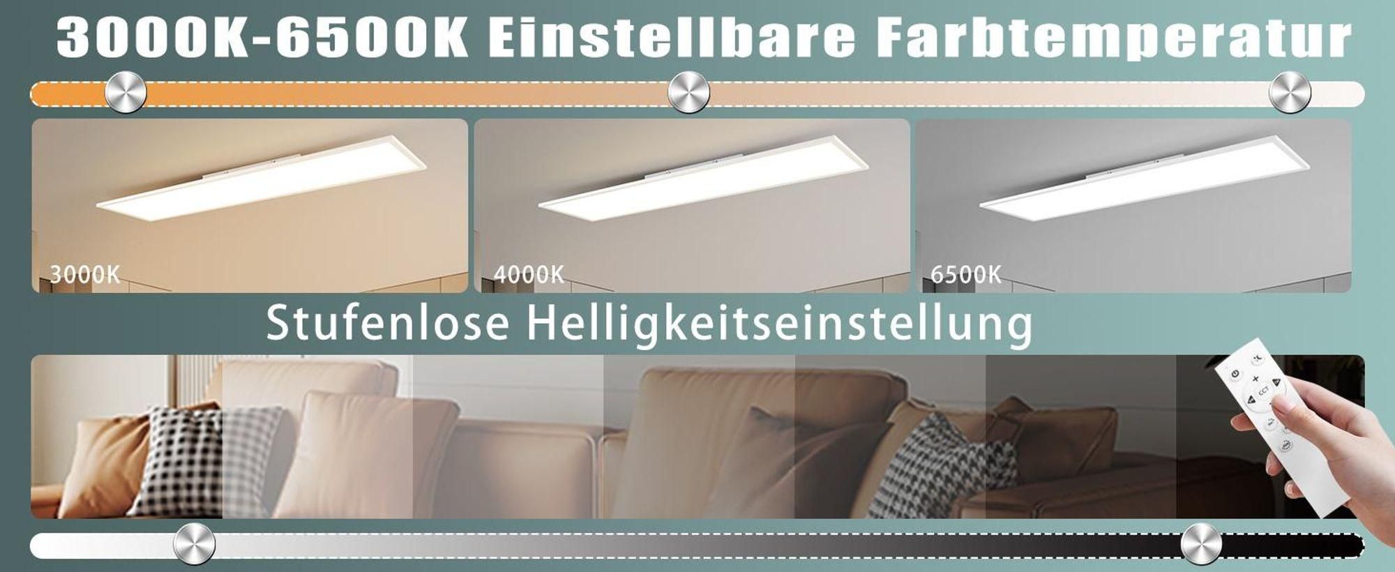 ZMH LED panelové stropní svítidlo 100 x 25 cm s dálkovým ovládáním, 24 W, stmívatelné, ploché stropní svítidlo do obývacího pokoje, kanceláře, kuchyně, chodby, bílé