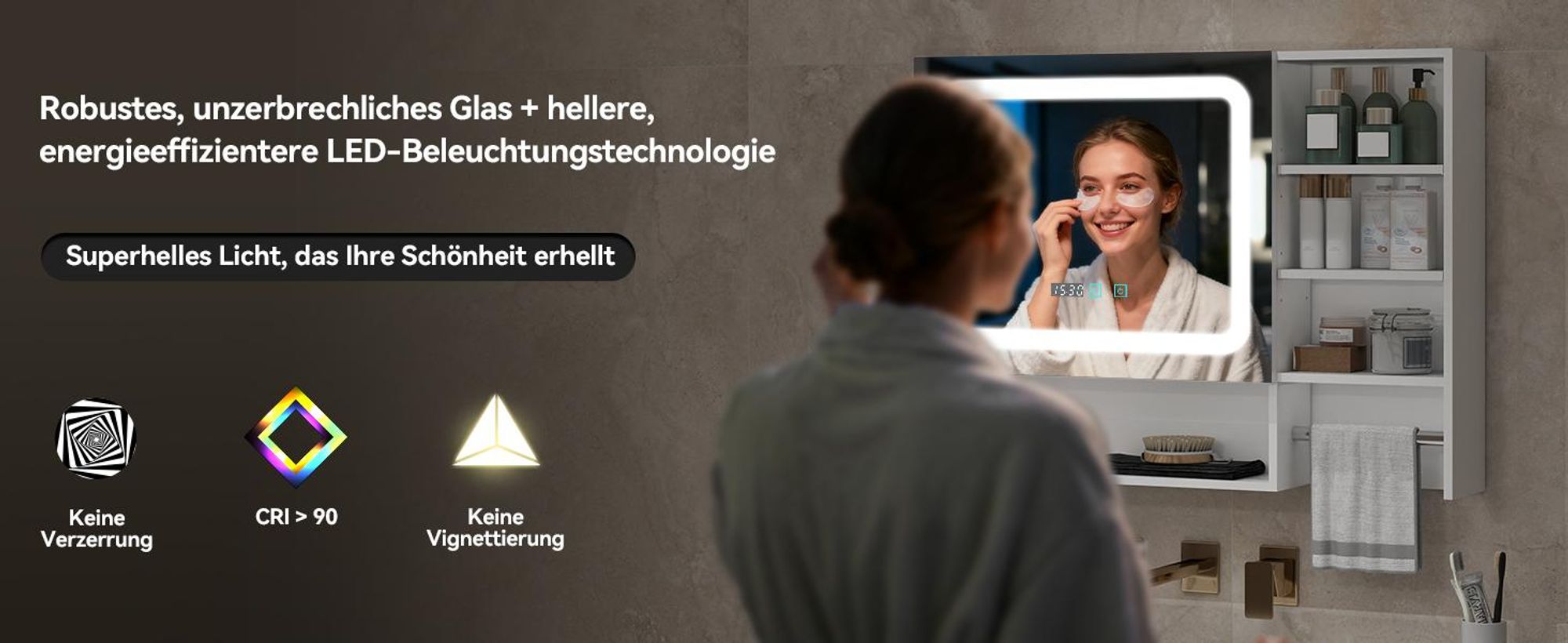 Puluomis Spiegelschrank Bad 80cm mit 3 färbiger dimmbarer Beleuchtung, Digitaler Uhr, Handtuchhalter, Antibeschlag Badezimmerschrank Wandschrank weiß