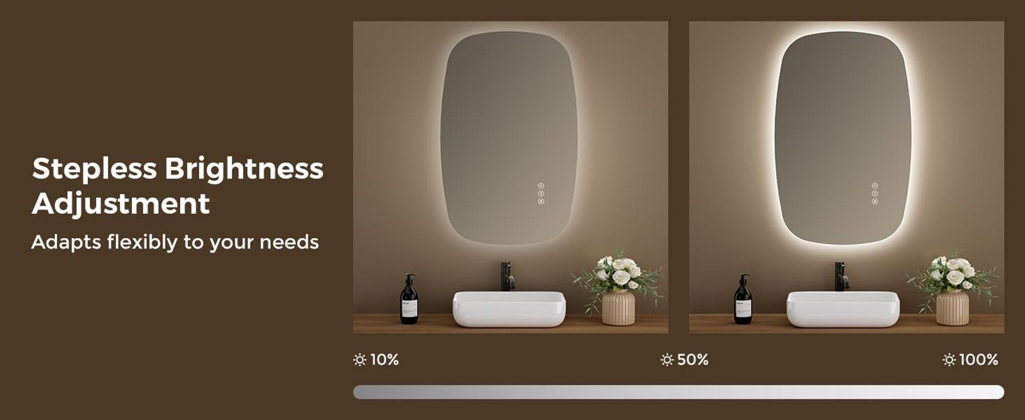 S'AFIELINA 80×50 cm lustro ścienne LED - lustro łazienkowe z oświetleniem, szkło HD, ściemnialne, 3-kolorowe LED, przeciwmgielne, do zawieszenia poziomo i pionowo