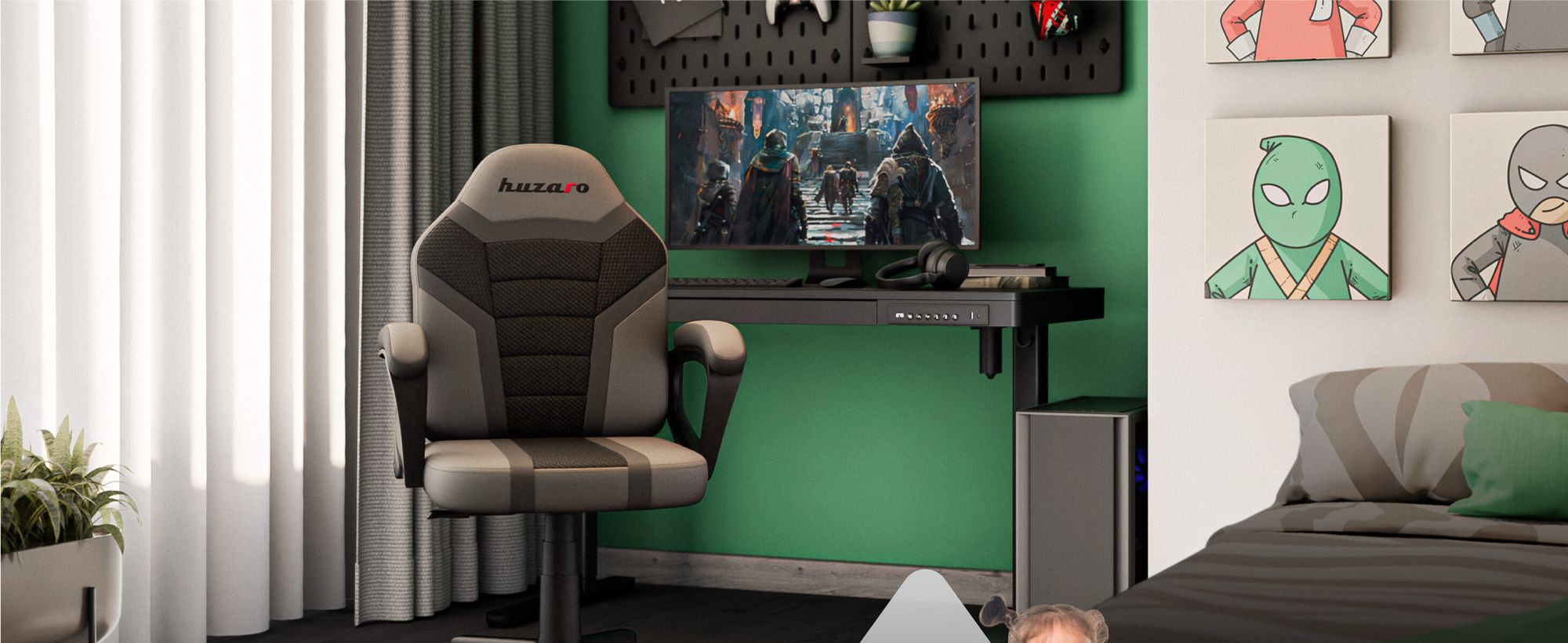 Huzaro Schreibtischstuhl Kinder Ranger 1.0 Gaming Stuhl Racing Sessel Bürostuhl Drehstuhl Gamer bis 130 kg mesh Grau