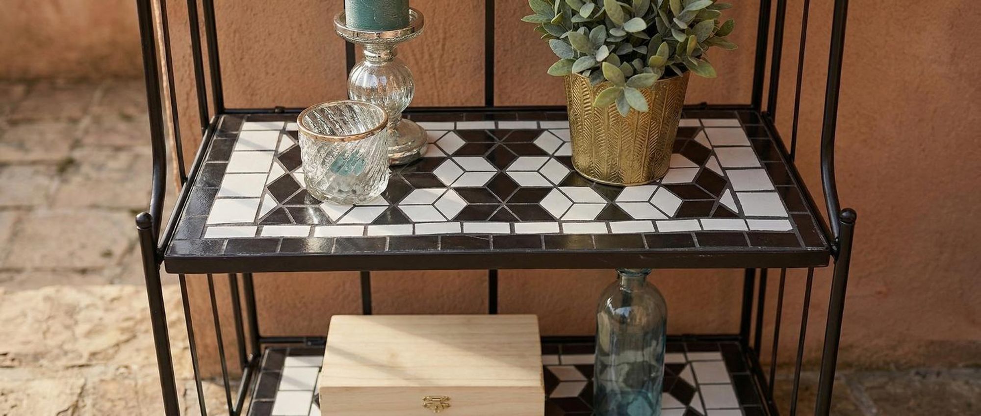 tectake® Metallregal mit 3 Mosaikböden 61 x 29 x 114 cm