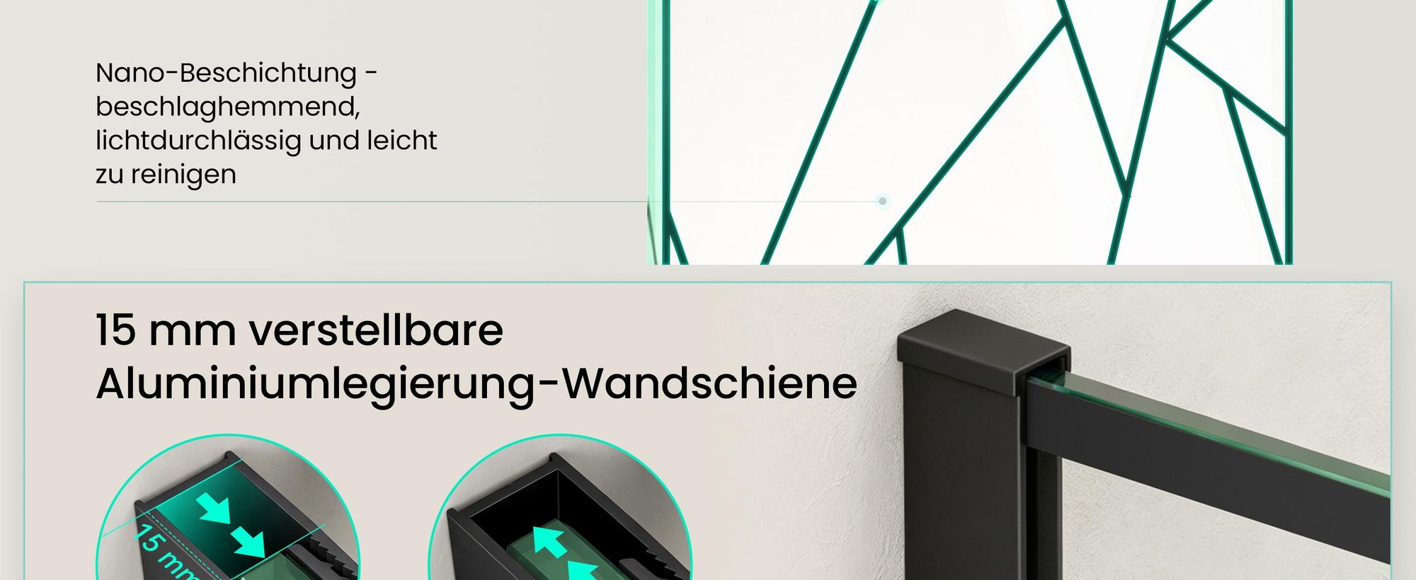 Mai & Mai Duschwand für Dusche Duschabtrennung 120x200cm Walk-In Dusche