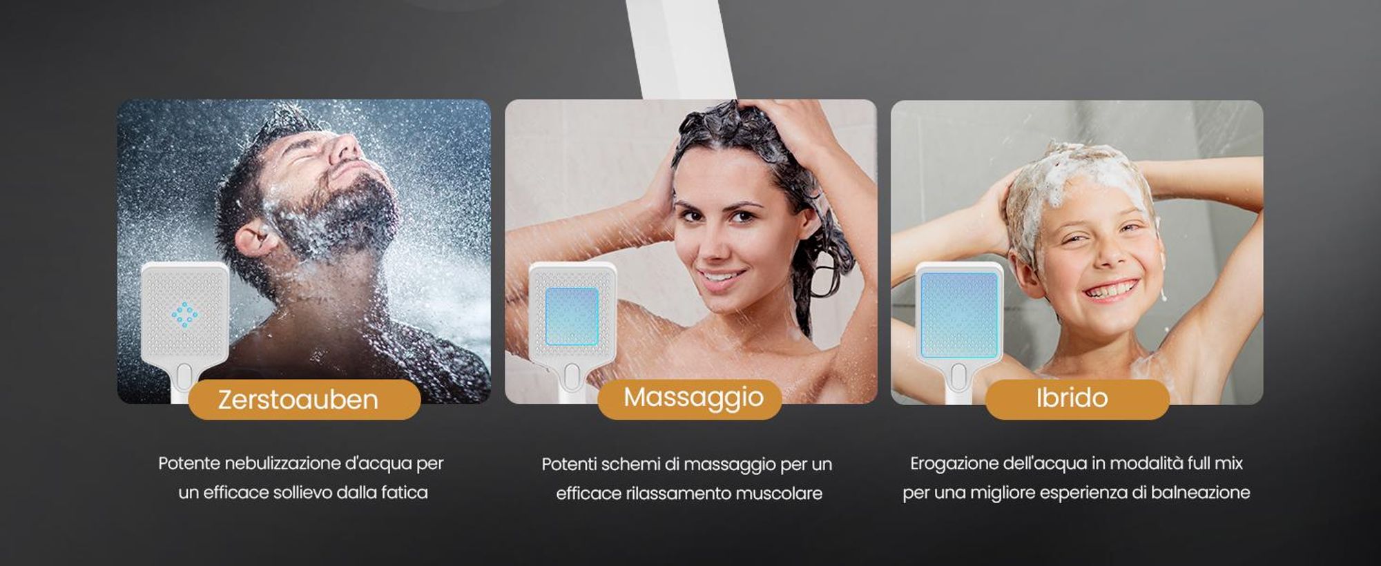 Sistema doccia EMKE con termostatico mensola in vetro doccetta 3 modalità di getto doccia a pioggia, rubinetteria per bagno e doccia, doccia a pioggia, KTW, bianco - F09