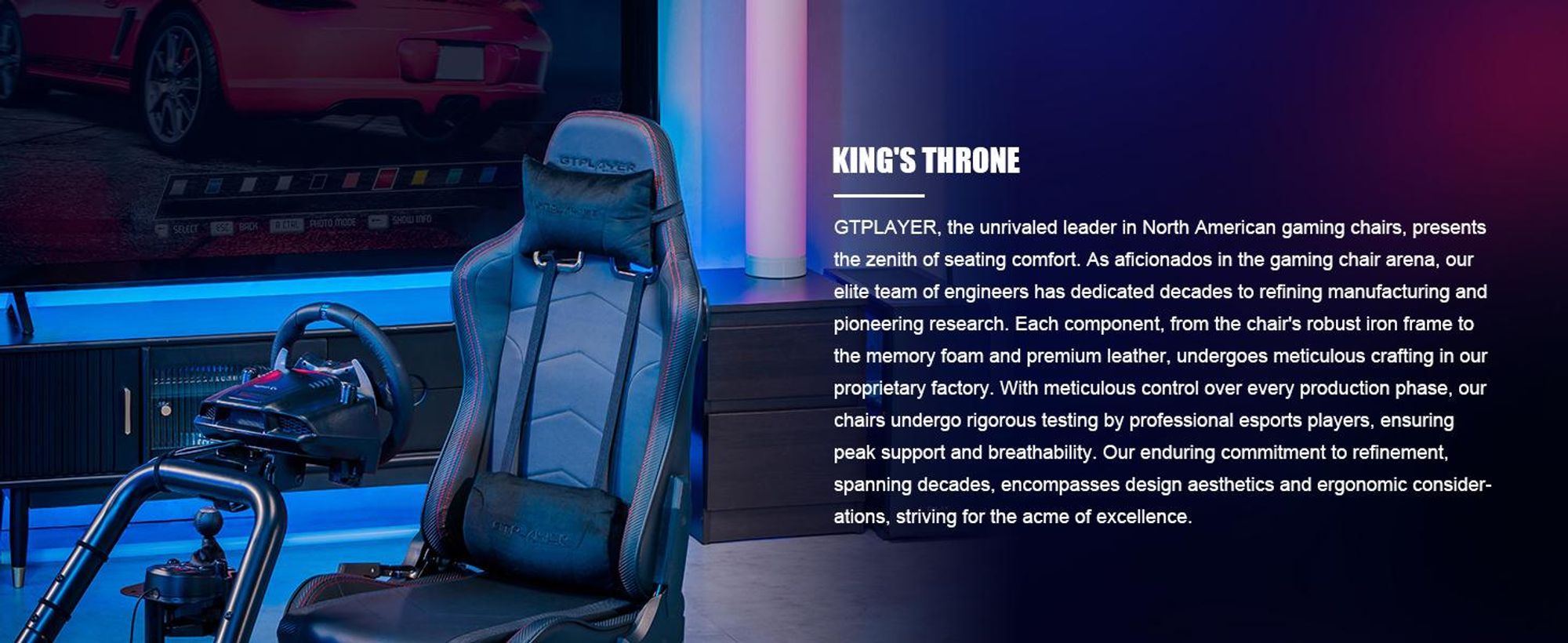 GTPLAYER racecockpit simulator, racecockpit SIM, standaard voor stuurwiel van race-simulator. Standaard voor race-stuurwiel en gamingstoel met Bluetooth-luidspreker