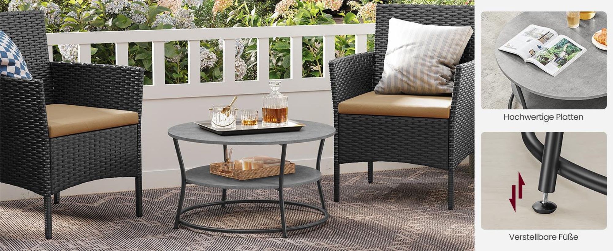 VASAGLE Couchtisch, Wohnzimmertisch, 80 x 46,5cm, Industrie-Design, betongrau