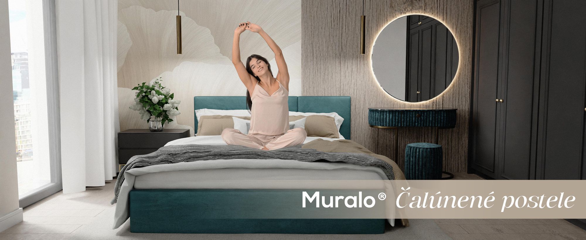 Muralo Čalúnená posteľ do spálne Čalúnená posteľ s podnožou Posteľ s čalúneným čelom Manželská posteľ 180x200 Posteľ s úložným priestorom Grafit