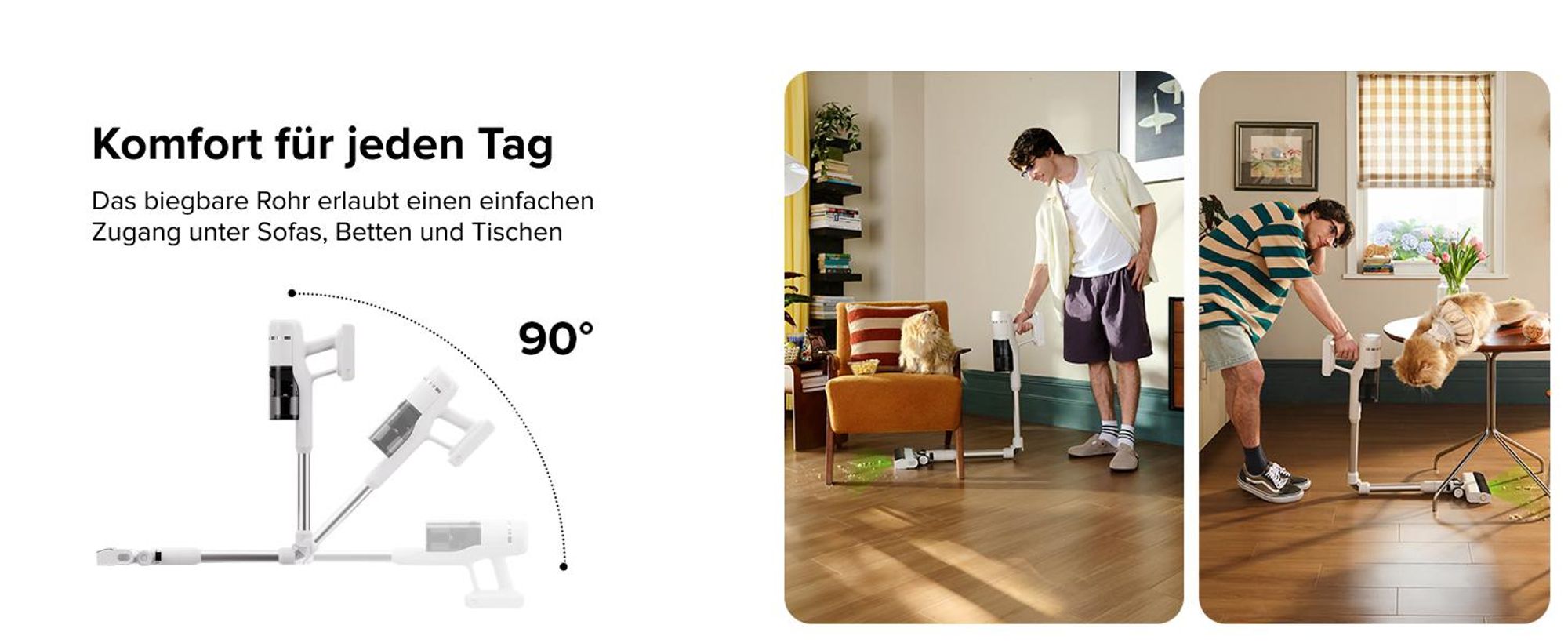 Roborock H60 Akku Staubsauger, 27000Pa/300W/60 Min, Staubsauger Kabellos kabelloser staubsauger mit 90°Flexibles Rohr, Anti-Tangle Bürste, für Teppich