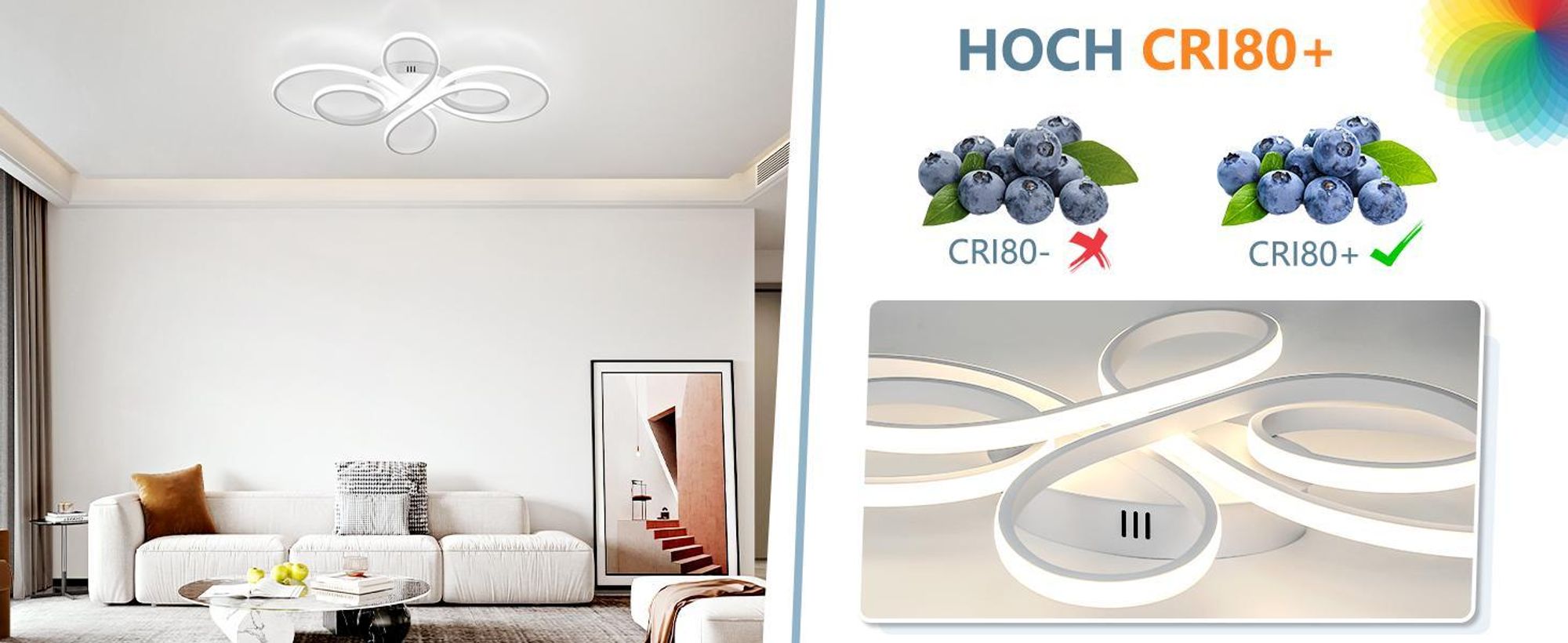 ZMH LED Deckenleuchte Weiß Deckenlampe Dimmbar mit Fernbedienung 65W 66CM Deckenleuchten für Wohnzimmer Schlafzimmer Esszimmer Büro Küche