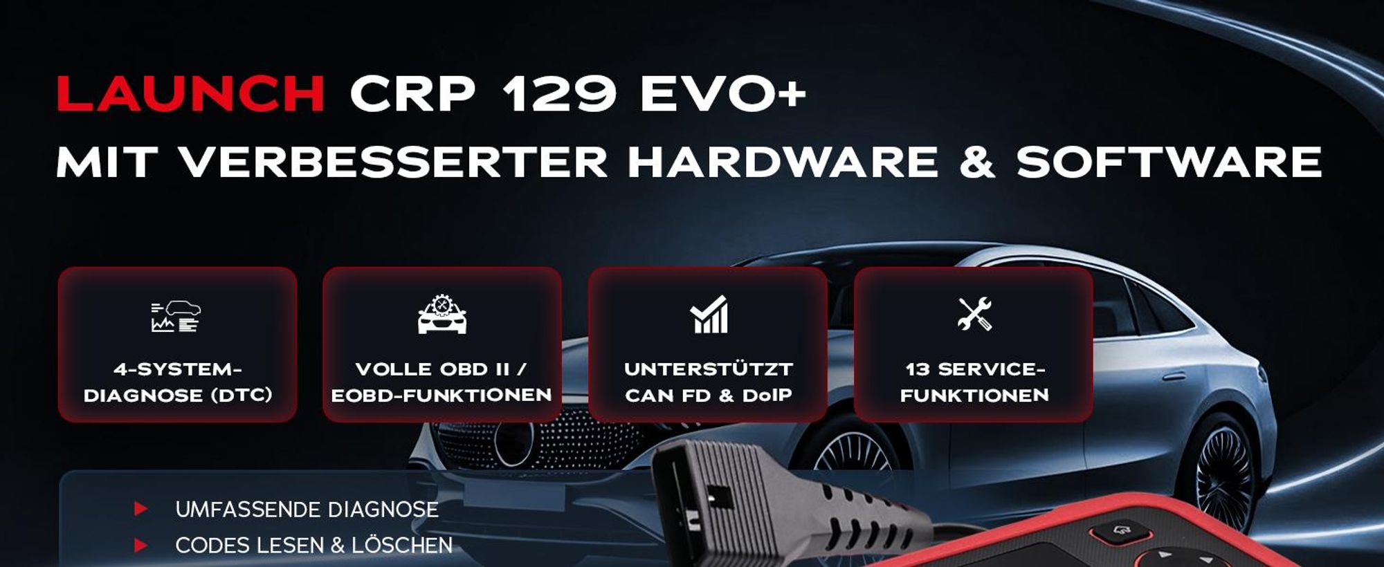 LAUNCH OBD2 Diagnosegerät CRP129EVO Plus mit Android 4 Systeme 13 Servicefunktionen 80+ Automarken 17 Sprachen lebenslange Updates