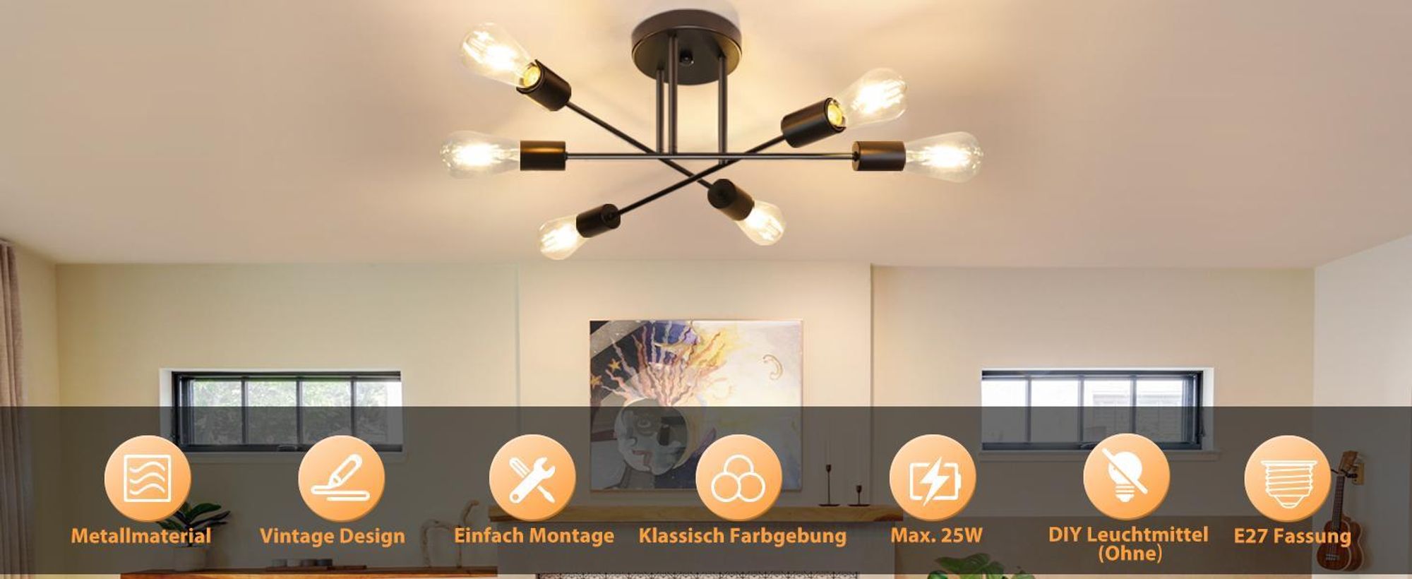 ZMH lampa sufitowa 6 zródeł światła lampa sufitowa E27 lampy sypialniane czarna lampa do salonu korytarza balkonu kuchni bez żarówek