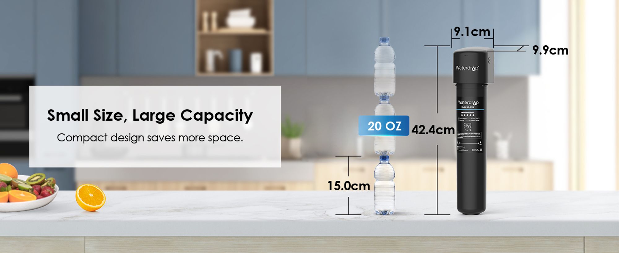 Waterdrop Vodní filtr pod dřez 15UA, 60 000 litrů, vysokokapacitní vodní filtr, pitná voda, certifikát NSF/ANSI 42, redukce PFAS, PFOA/PFOS