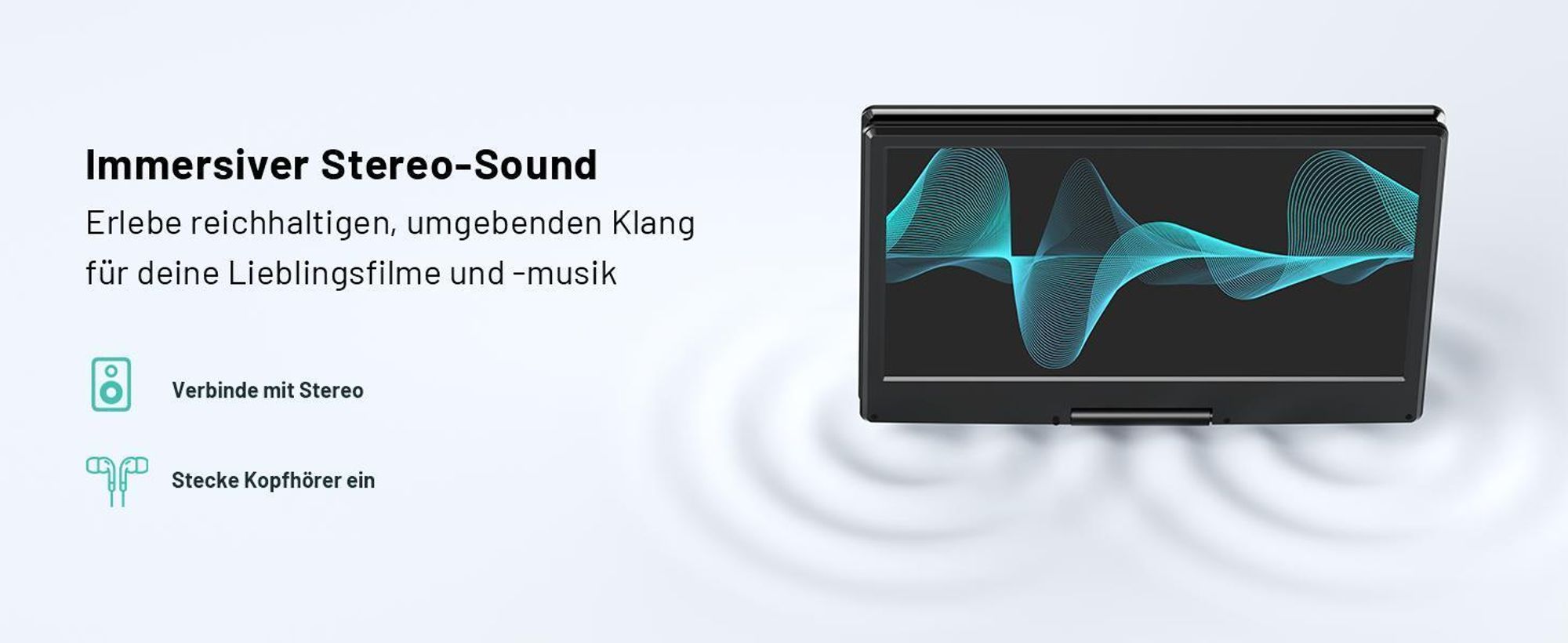 15,7" Tragbarer DVD-Player mit 14,1" HD-Schwenkdisplay, 6h Akkulaufzeit, Zonenfrei, Unterstützt Mehrere Formate/SD/USB, TV/Beamer-Anschluss