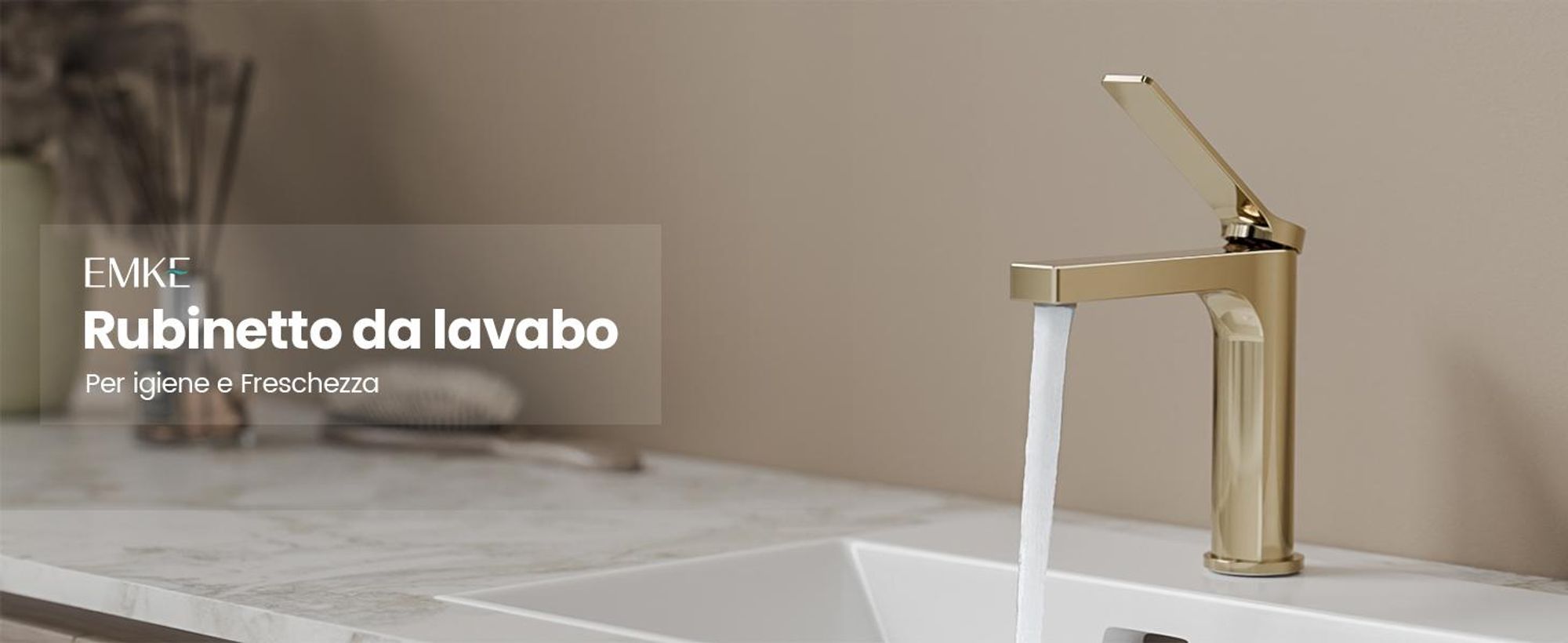 EMKE Rubinetto bagno oro champagne 195x173x46mm, ottone, cartuccia ceramica, miscelatore bagno, miscelatore lavabo, miscelatore lavabo
