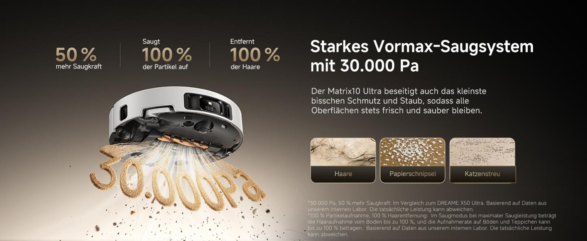 Dreame Matrix 10 Ultra Roboter Staubsauger und Bodenwischer,30kPa,Mehrfach-Moppschaltung,KI-Hindernisvermeidung,Anti-Tangle,100℃ Selbstreinigung,Weiß