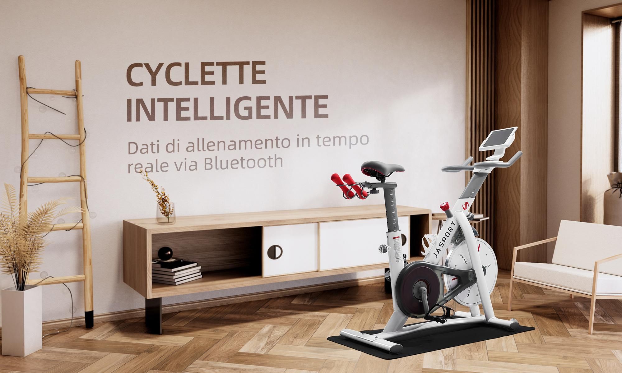 JASPORT S3 cyclette e bici da per casa, silenziosa, resistenza magnetica, volano da 7,5 kg, Bluetooth, Kinomap e Zwift – bianca