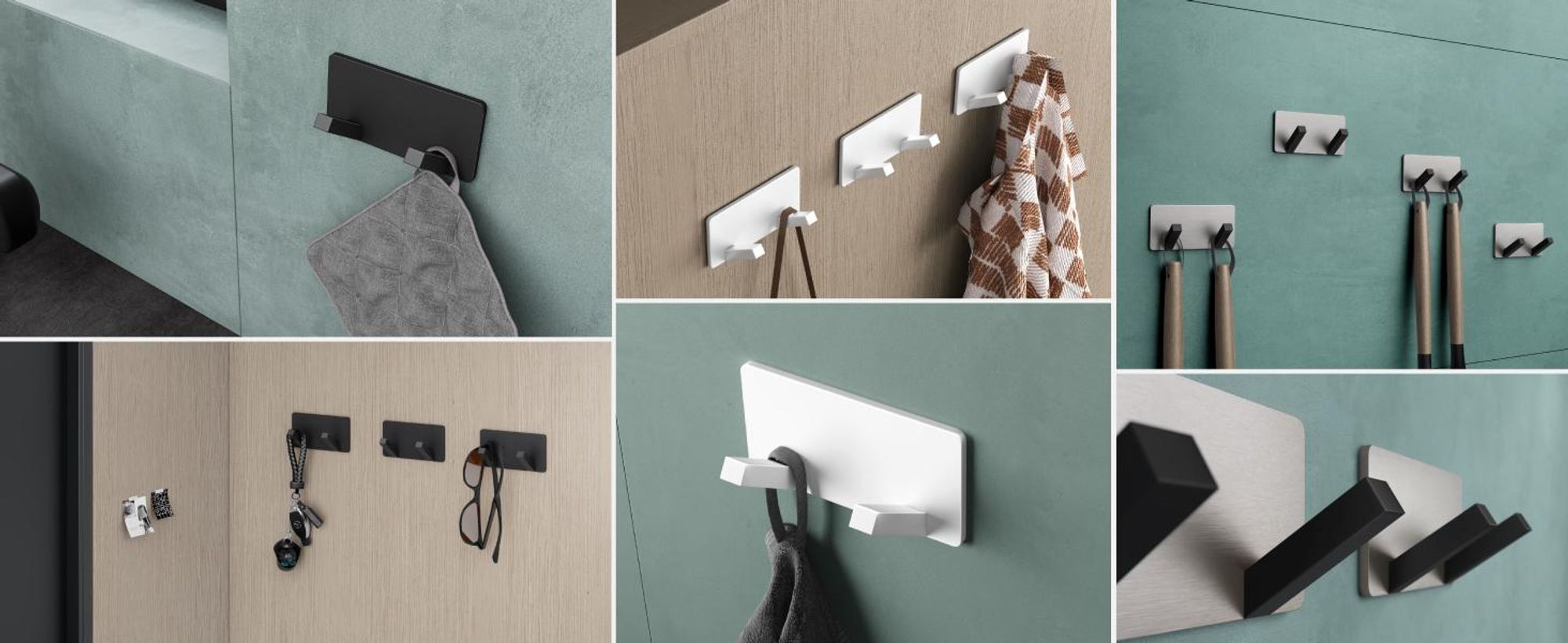 Mai & Mai Kleiderhaken ohne Bohren Wandgarderobe Wandhaken aus Edelstahl mit 2 Haken Garderobenleiste Garderobenhaken 81mm Matt schwarz Stalo-04