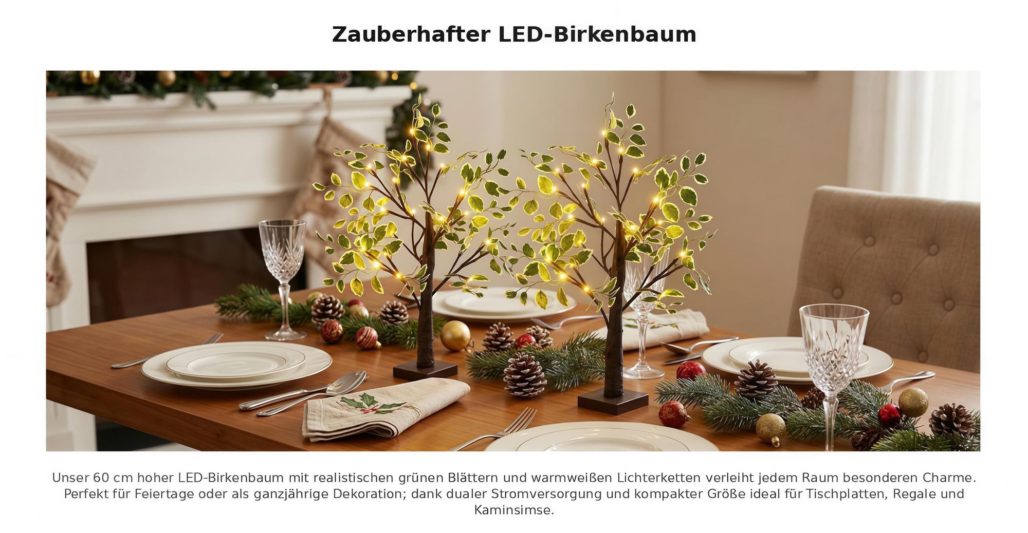 LED Weihnachtsdeko Birkenbaum,Warmweißes Weihnachtslicht,USB/Batteriebetrieben,Tischbaum für Advent,Weihnachten,Ostern,Winterdeko Wohnzimmer(Schwarz)