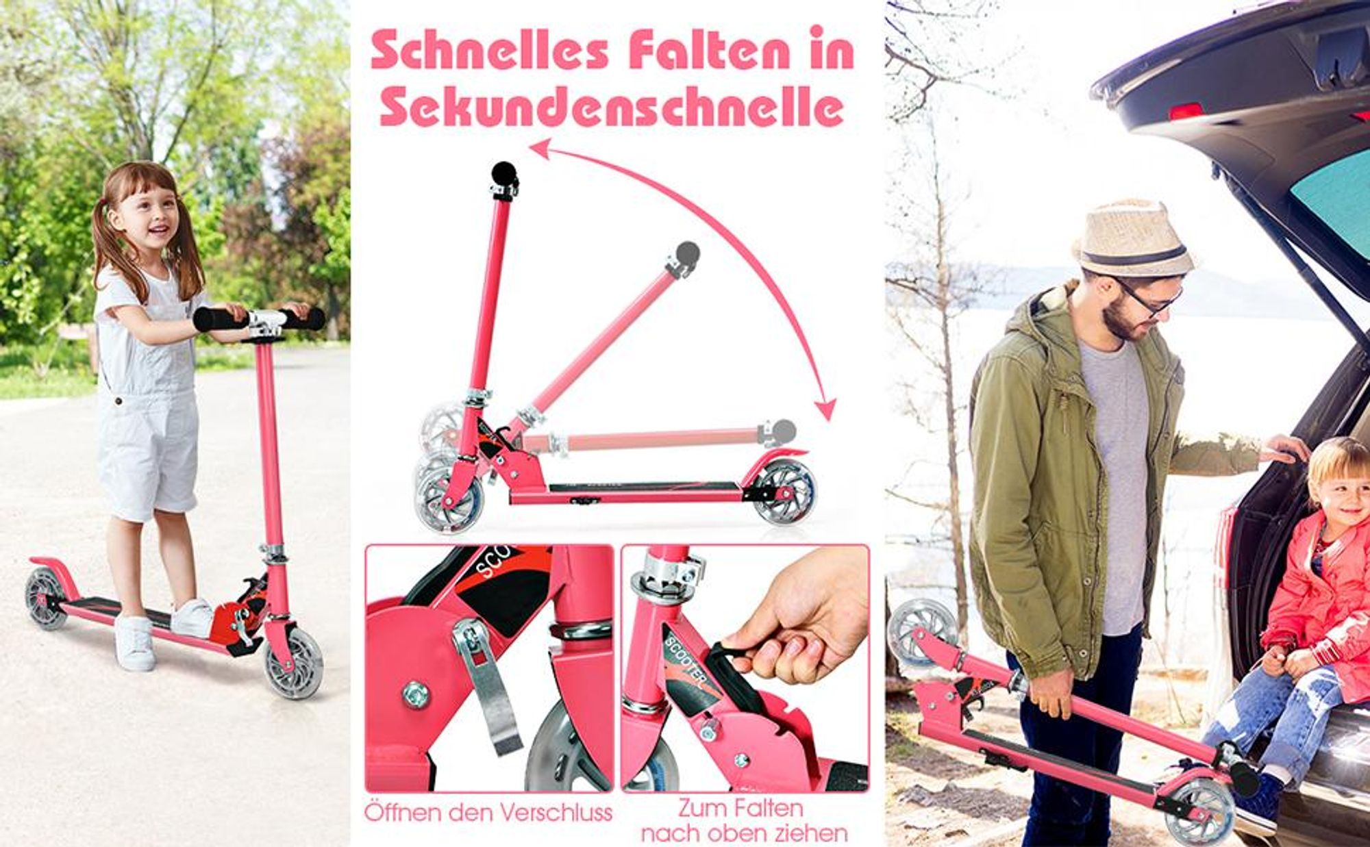 COSTWAY Kinder Roller mit LED Rädern, Cityroller höhenverstellbar, Kinder Scooter für Kinder ab 4+, Kinder Kickscooter, Tretroller für Junge & Mädchen