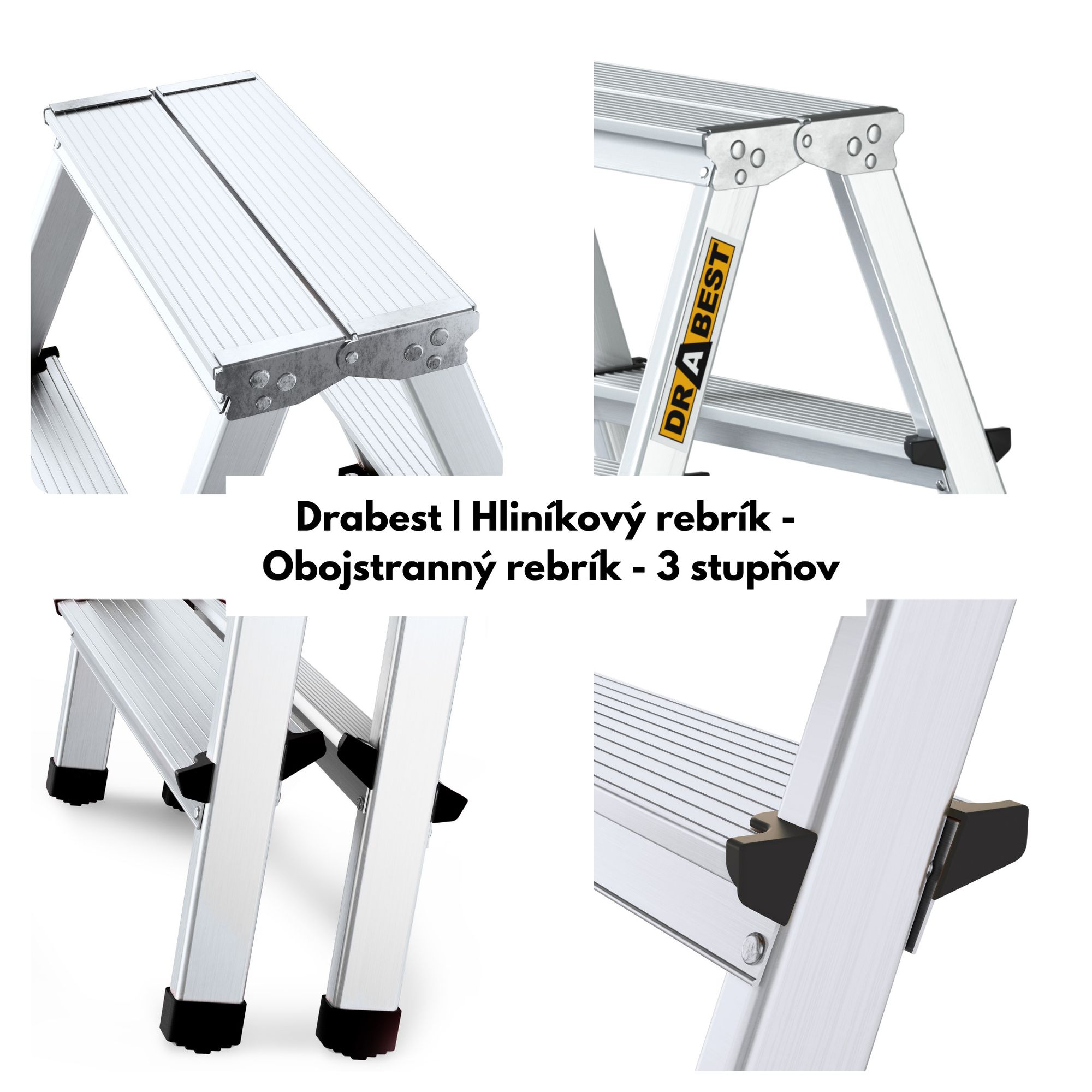 Drabest, rebrík, hliníkový rebrík, skladací rebrík, schodiskový rebrík, obojstranný rebrík