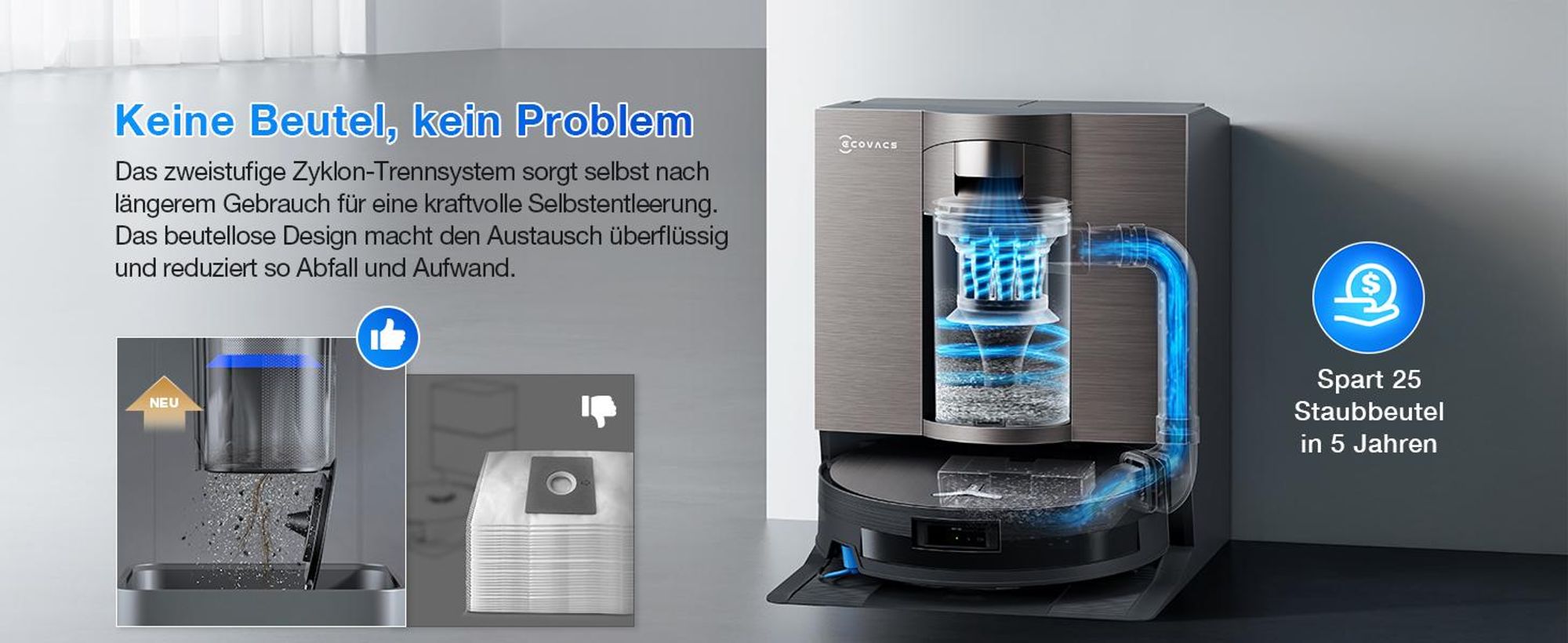 ECOVACS DEEBOT X11 OMNICYCLONE Staubsauger Roboter mit Wischfunktion, Blast + 19.500 Pa, ultraschnelles Akkuladen, PureCyclone 2.0 Auto-Entleerung