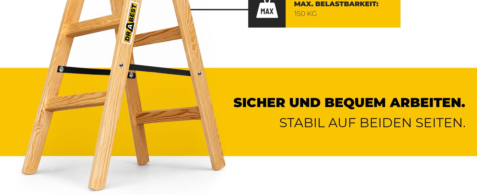 DRABEST | Leiter - PRO Serie - Malerleiter Holz - Holzleiter - 2 x 3 Stufen - Zweiseitige Klappleiter - Haushaltsleiter -  bis 150 kg belastbar