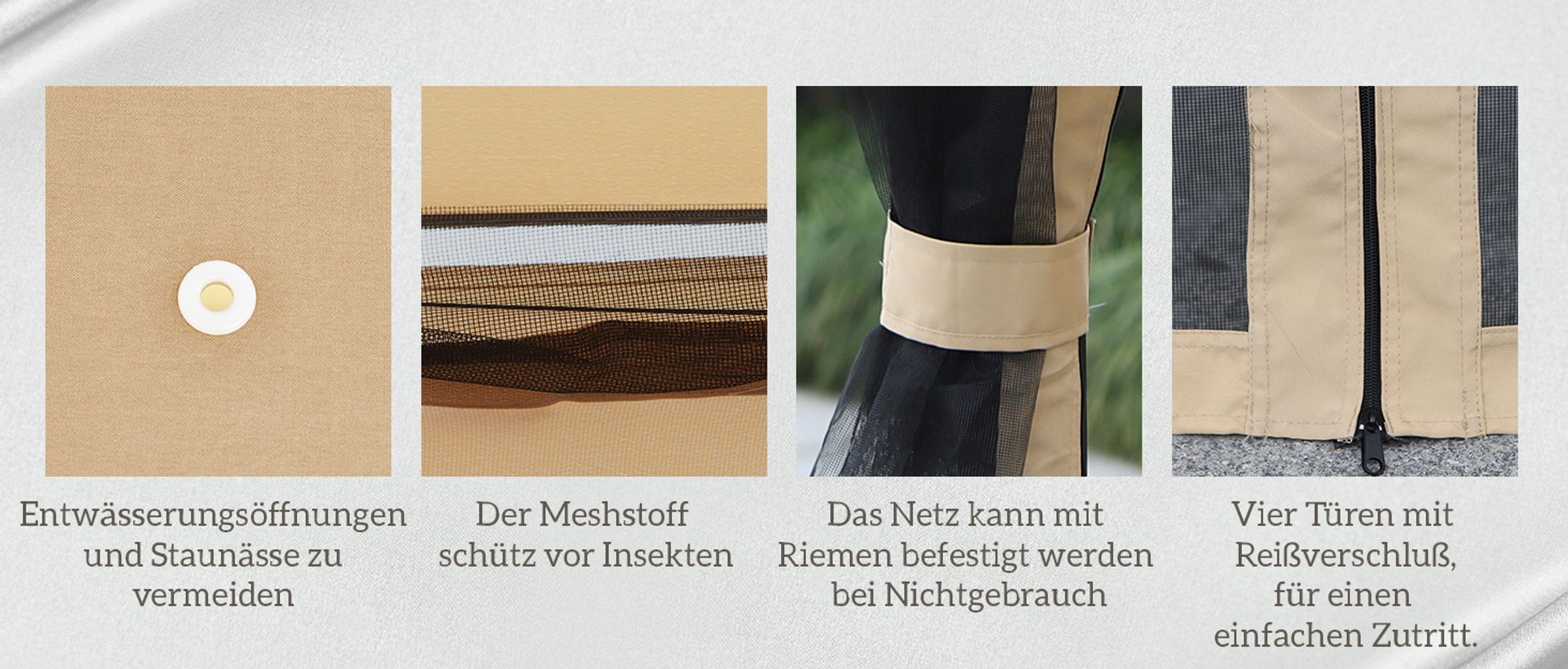 Outsunny Hollywoodschaukel Gartenschaukel Schaukel mit Seitenwänden 3-Sitzer Beige 256 x 172 x 248 cm